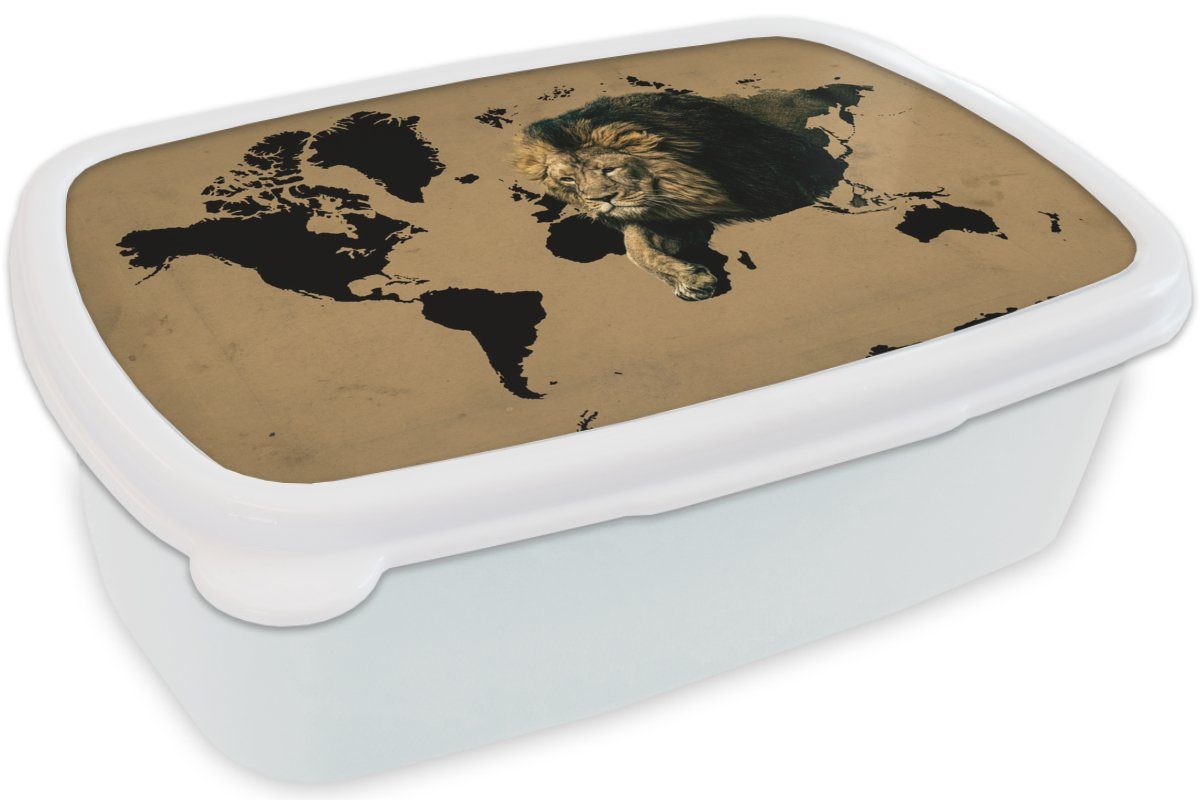- Lunchbox Brotdose, für für Kinder weiß Mädchen Weltkarte Jungs und Braun - und Kunststoff, MuchoWow Brotbox (2-tlg), Löwe, Erwachsene,