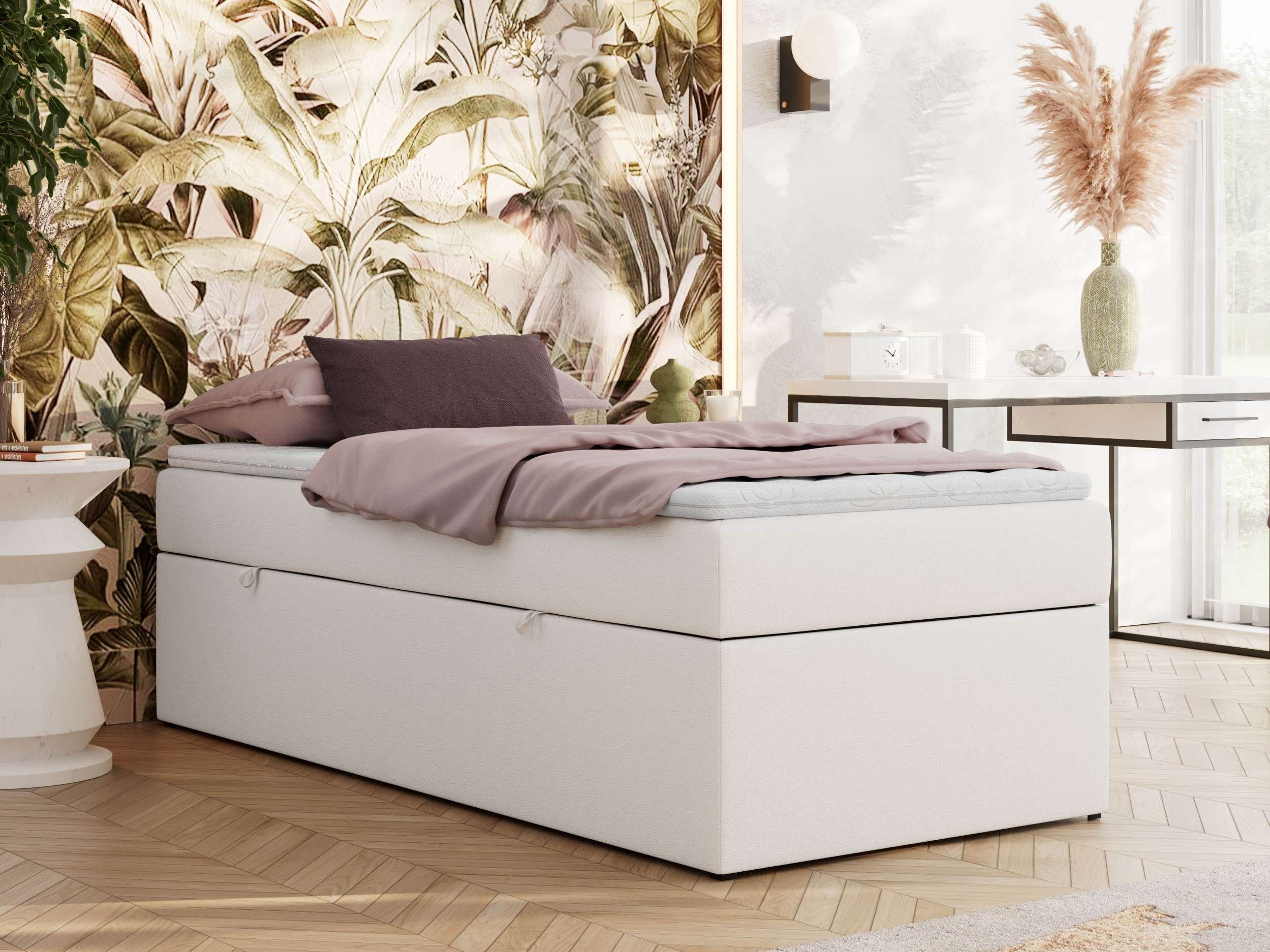 MKS MÖBEL Boxspringbett ZERO 90 (Bett mit Matratze, Einzelbett 90x200 cm ohne Kopfteil, optionaler Topper T25 oder Visco), mit Bettkasten, 7-Zonen-Taschenfederkern H3/H4