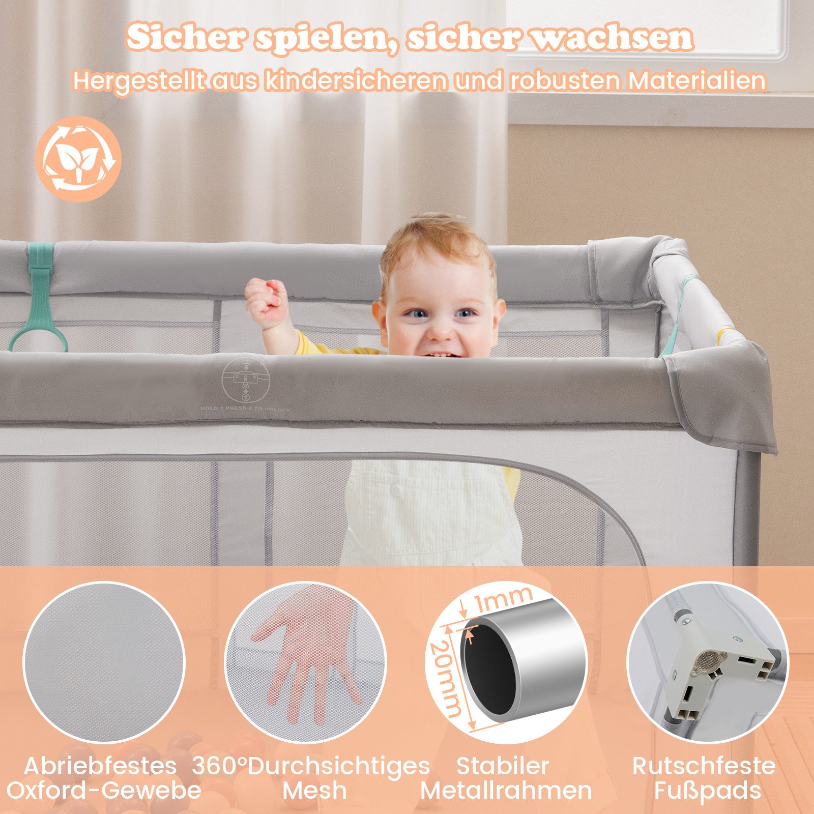 COSTWAY Laufstall faltbar, 127*127cm, mit 50 Bälle & Tragetasche, für Baby günstig online kaufen