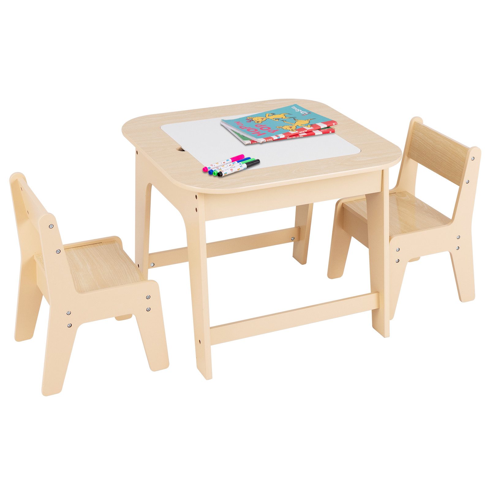 COSTWAY Kindersitzgruppe 3 TLG mit Tisch & 2 Stühlen, aus Holz