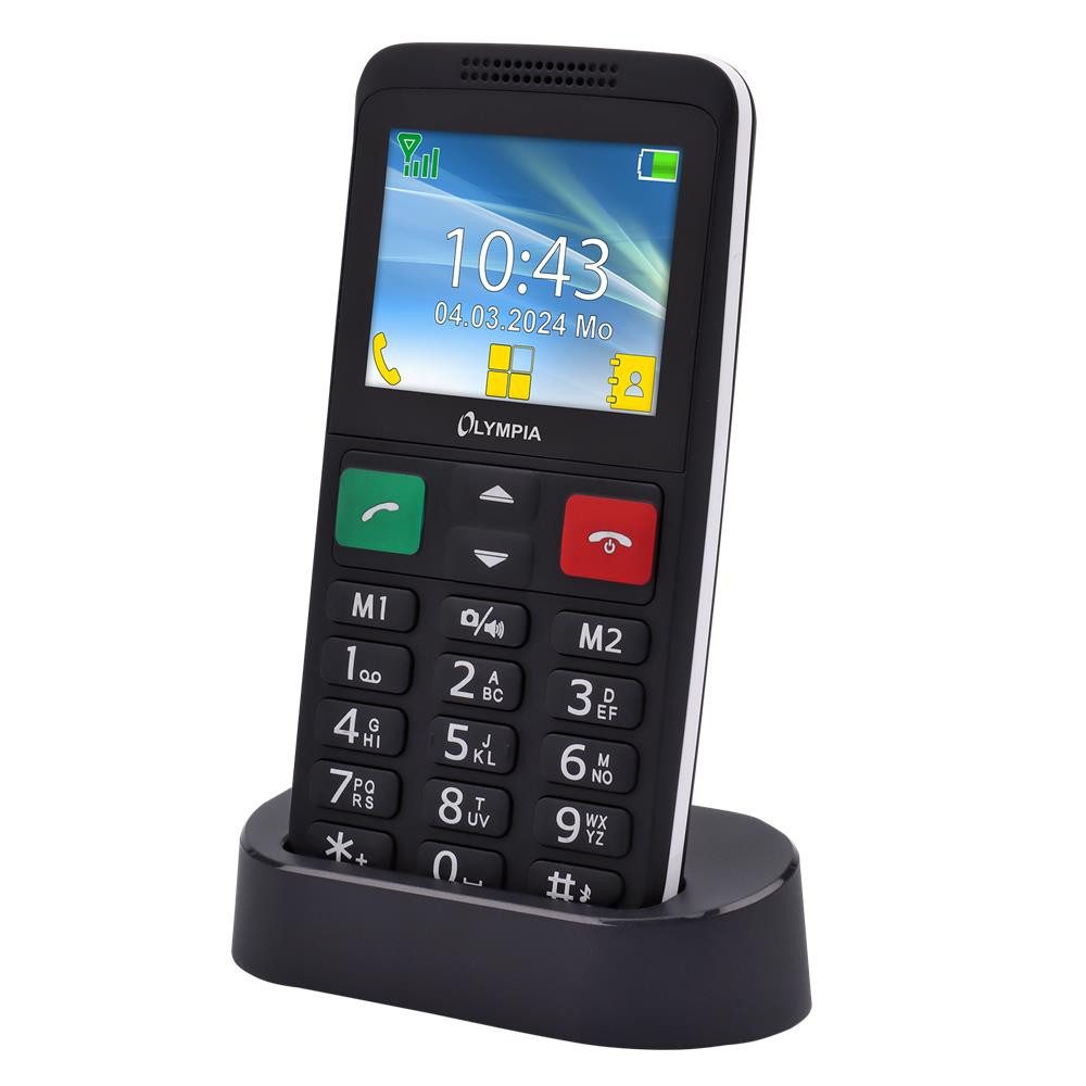 OLYMPIA OFFICE LUX Seniorenhandy (Mobiltelefon mit Ladeschale, Großtasten, Bluetooth, Dual-SIM, schwarz)