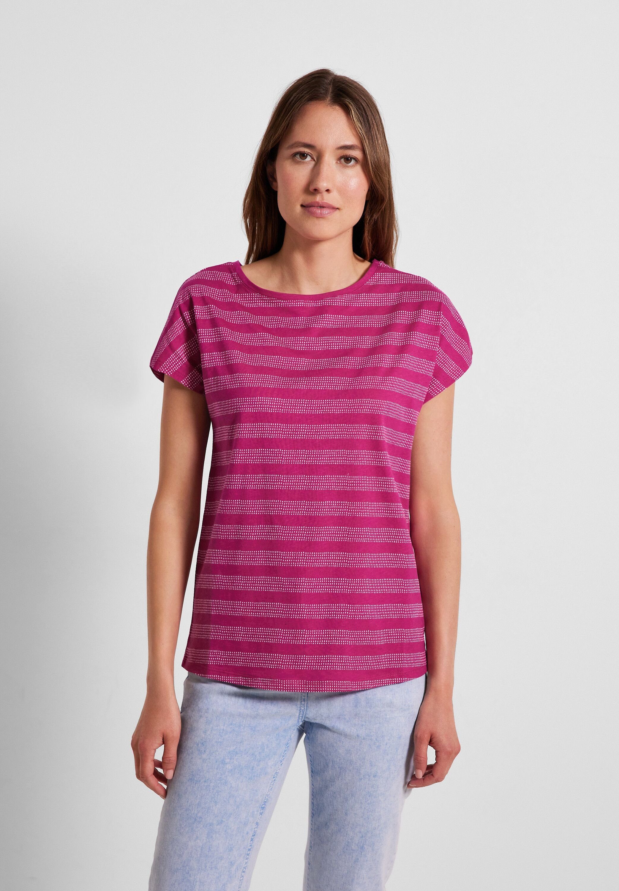 Cecil T-Shirt mit kurzen Ärmeln an überschnittener Schulter cool pink