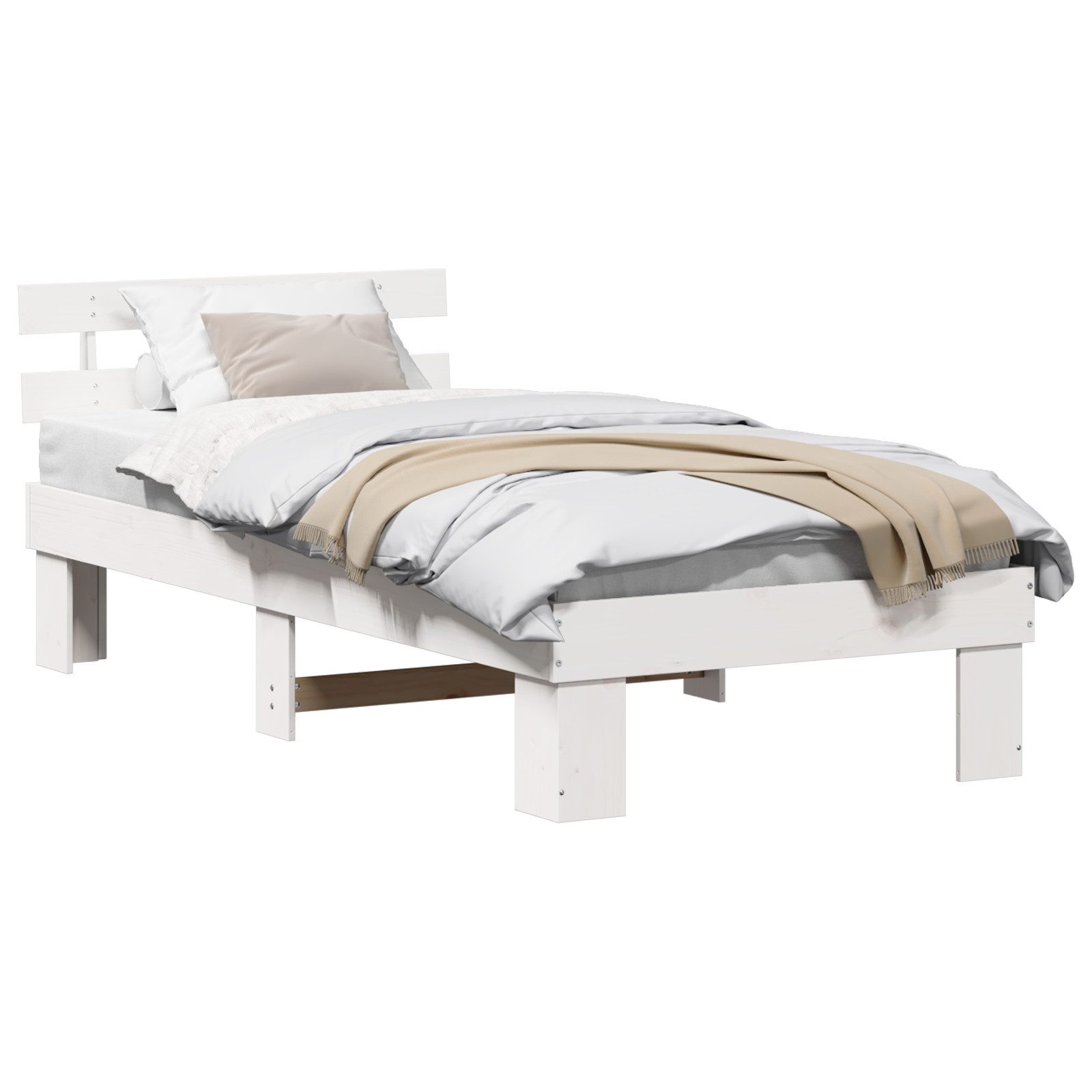 vidaXL Bett Bettgestell mit Kopfteil Weiß günstig online kaufen