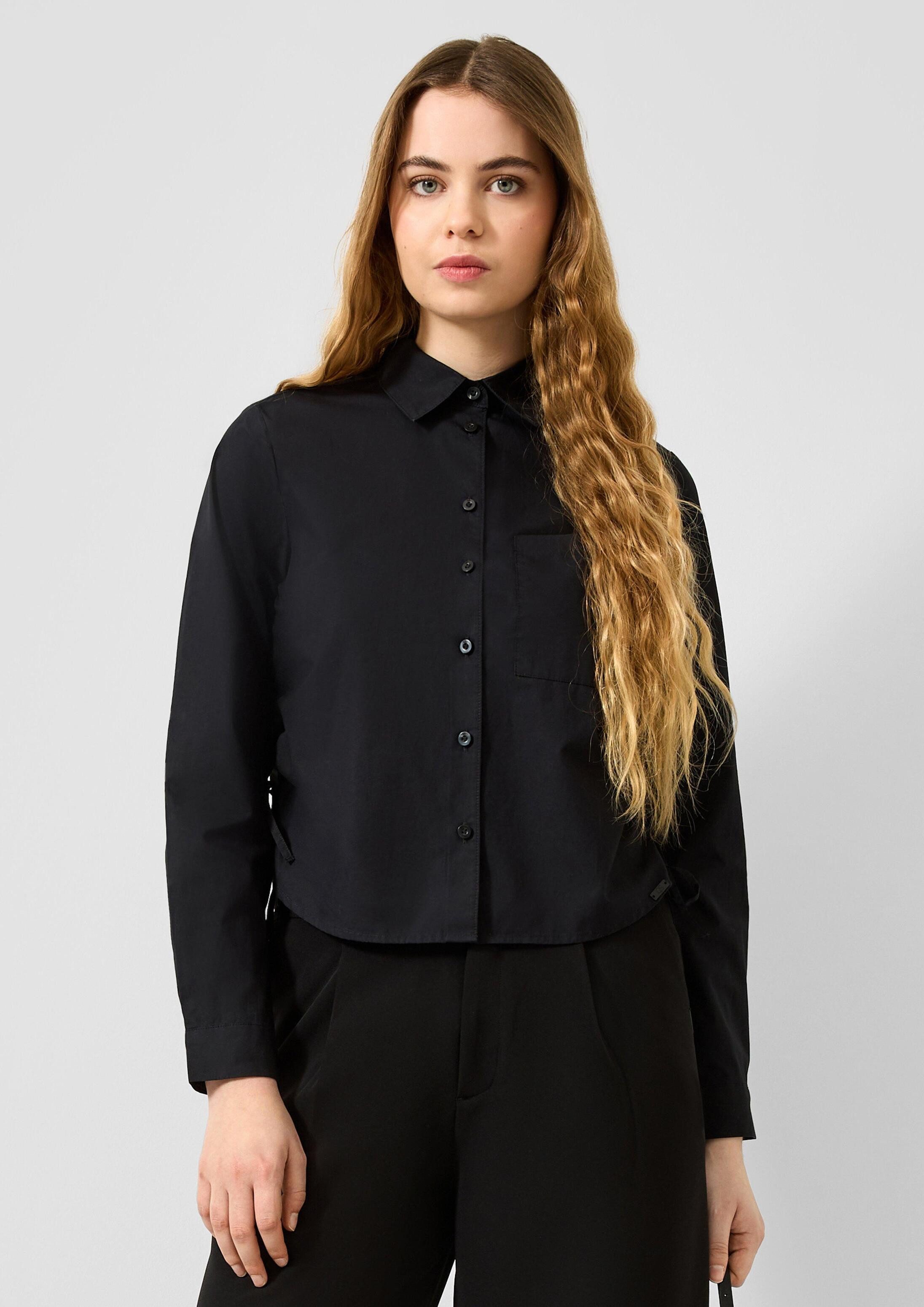 QS Langarmbluse Bluse Baumwollbluse mit seitlicher Raffung