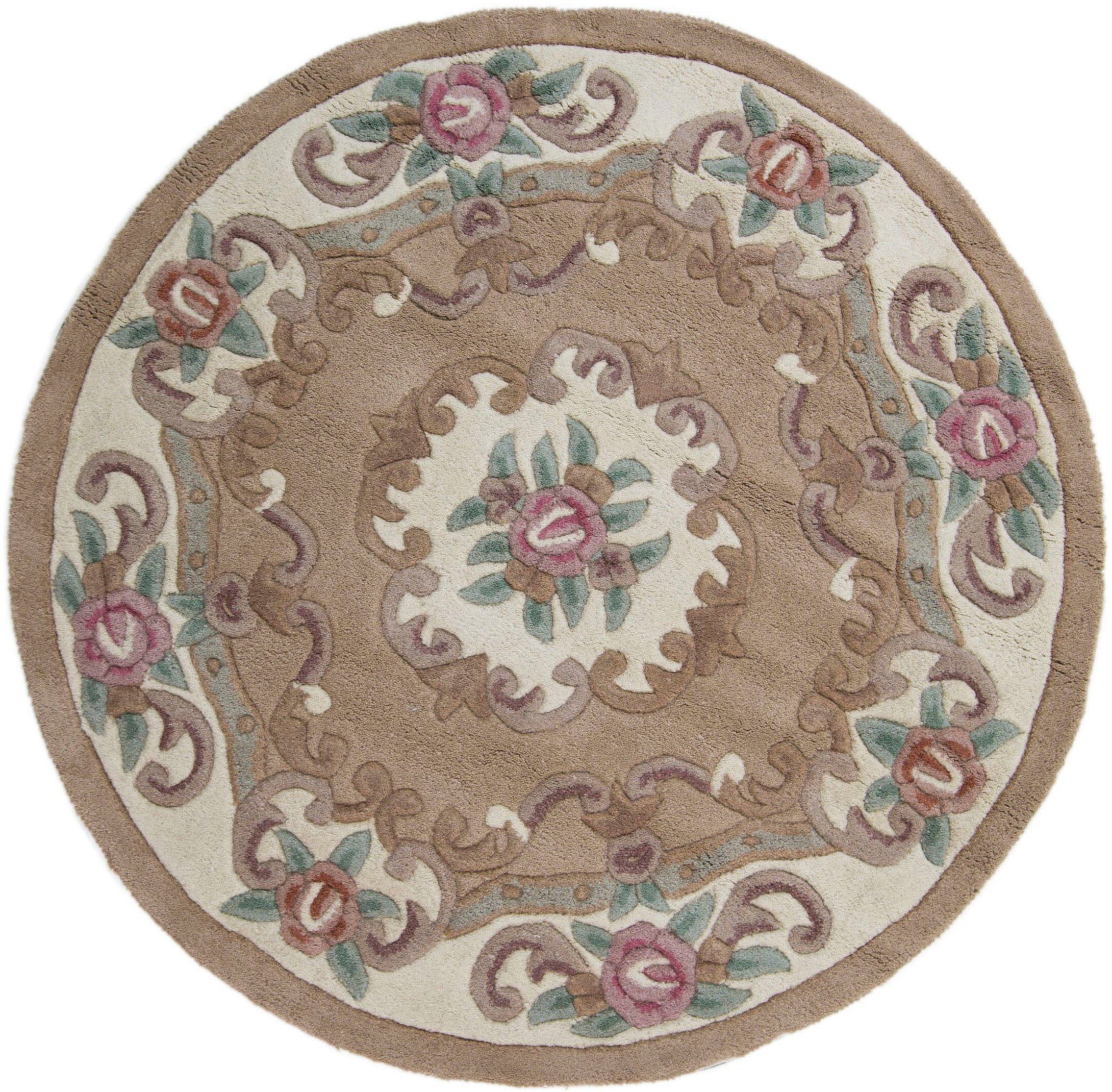 FLAIR RUGS Wollteppich Aubusson, rund, Höhe: 10 mm, Wolle, Teppich, Wohnzimmer, Schlafzimmer, Esszimmer