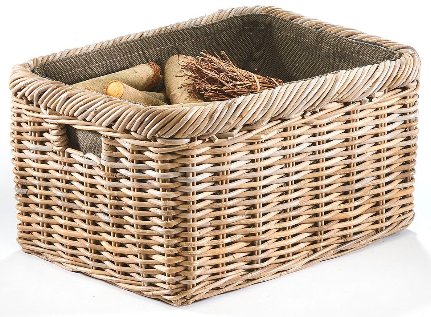 Kobolo Kaminholzkorb Holztrage Rattan grau mit Jutestoff dunkel (1 St) günstig online kaufen