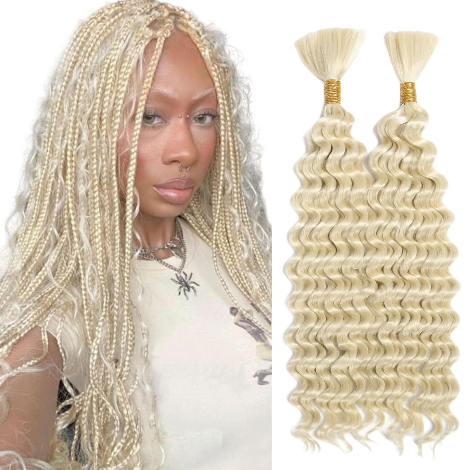 Refttenw Kunsthaar-Extension 46cm Haarverlängerung 2 Bundle Langes Lockiges Haar