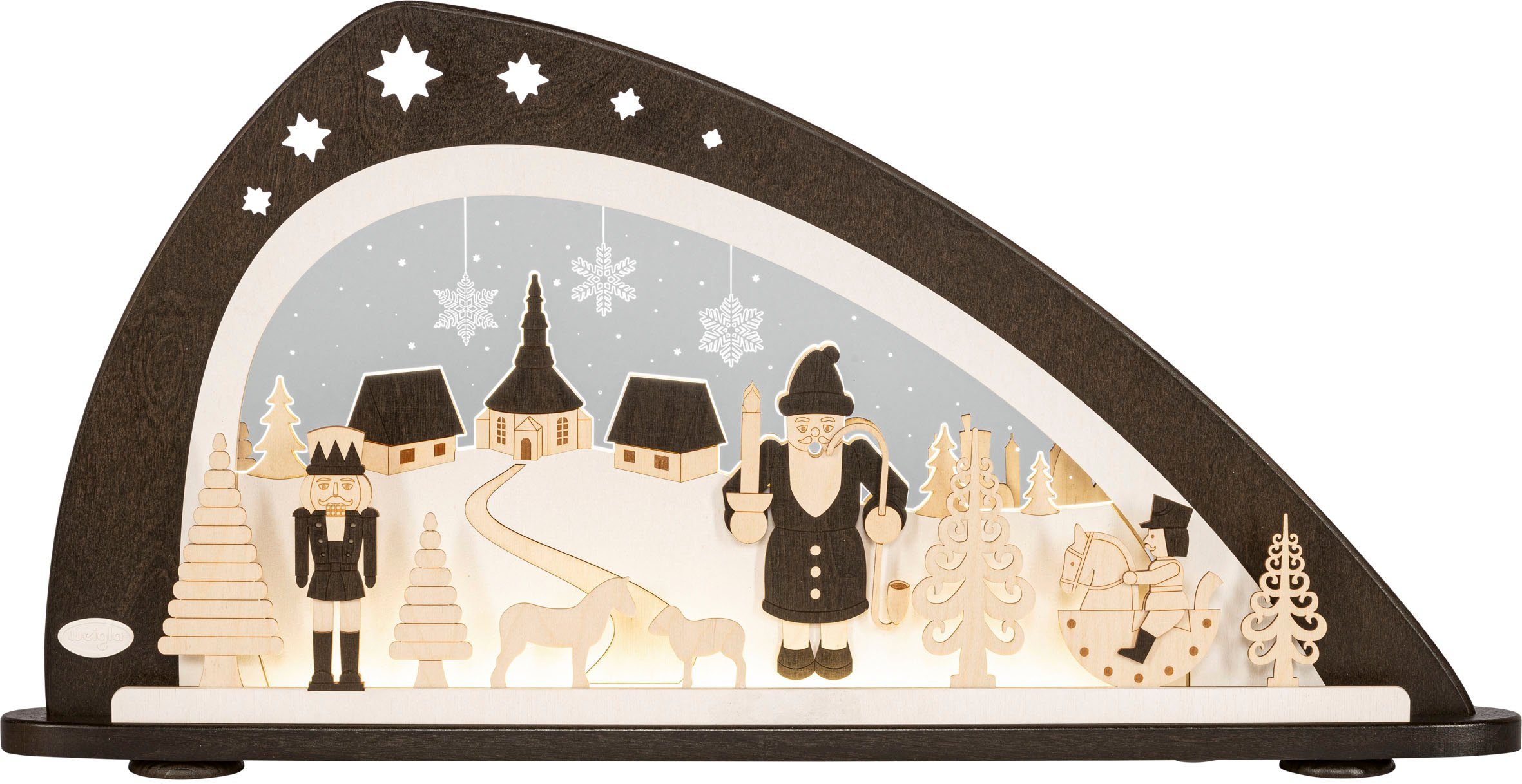 fürs Deko Fenster, Erzgebirge, (1-tlg), Weigla Holz ca. erzgebirgische Weihnacht, cm Weihnachtsdeko Original aus Höhe dem 33,8 LED aus Schwibbogen