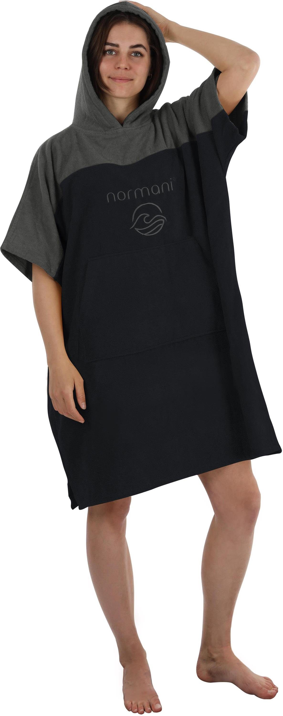 normani Badeponcho Damen Surfer Poncho Kuta, Bio-Baumwolle, Kapuze, Schlupf, Badeponcho aus 100 % saugstarker Bio-Baumwolle Schwarz