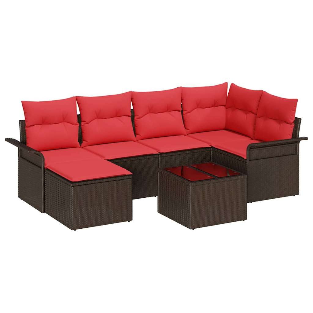 vidaXL Gartenlounge-Set Gartensofa-set mit Speicher 7 pcs Braun Poly-Rattan, (7-tlg)