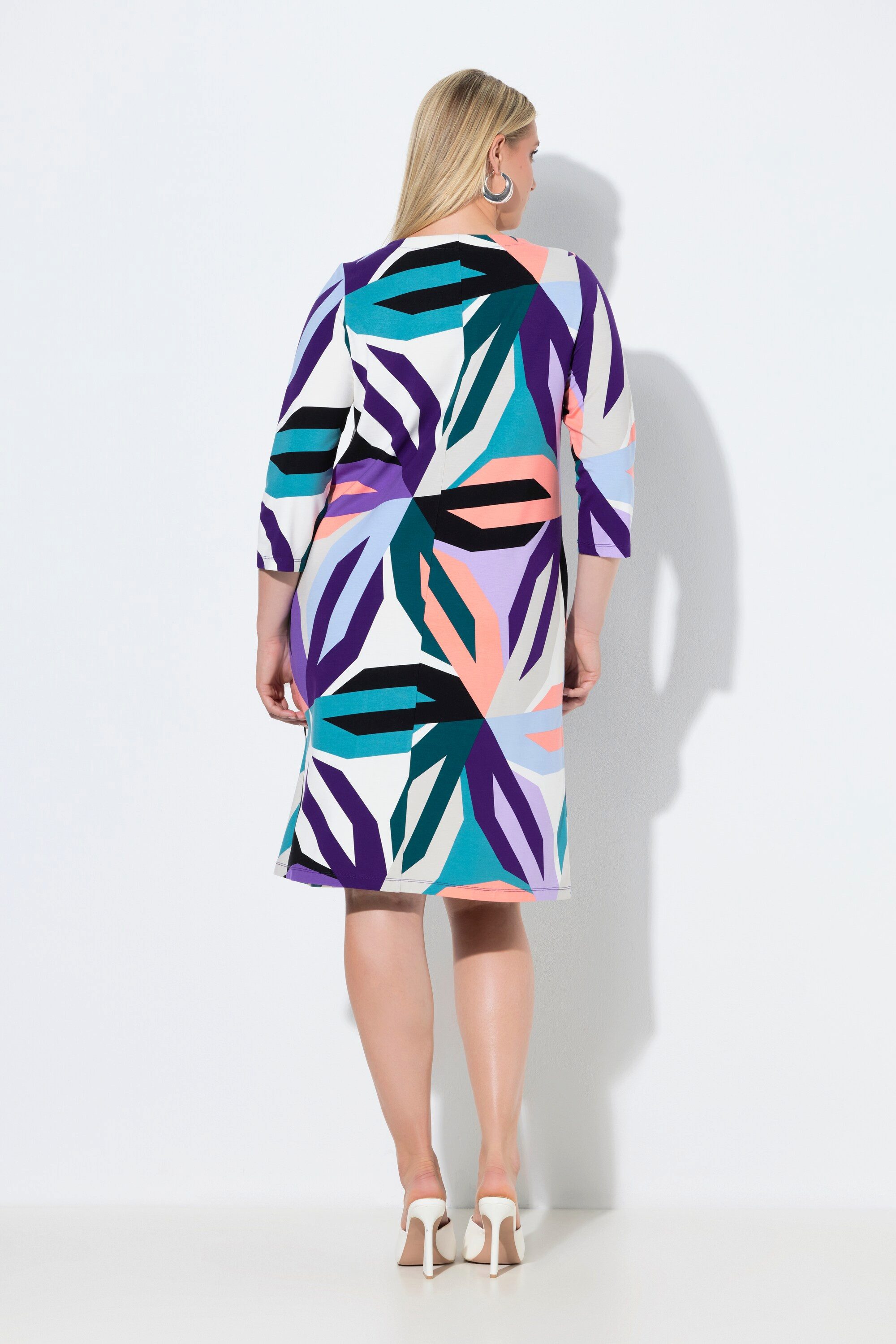 Ulla Popken Maxikleid Punto-Kleid grafischer Blumen-Druck Rundhals