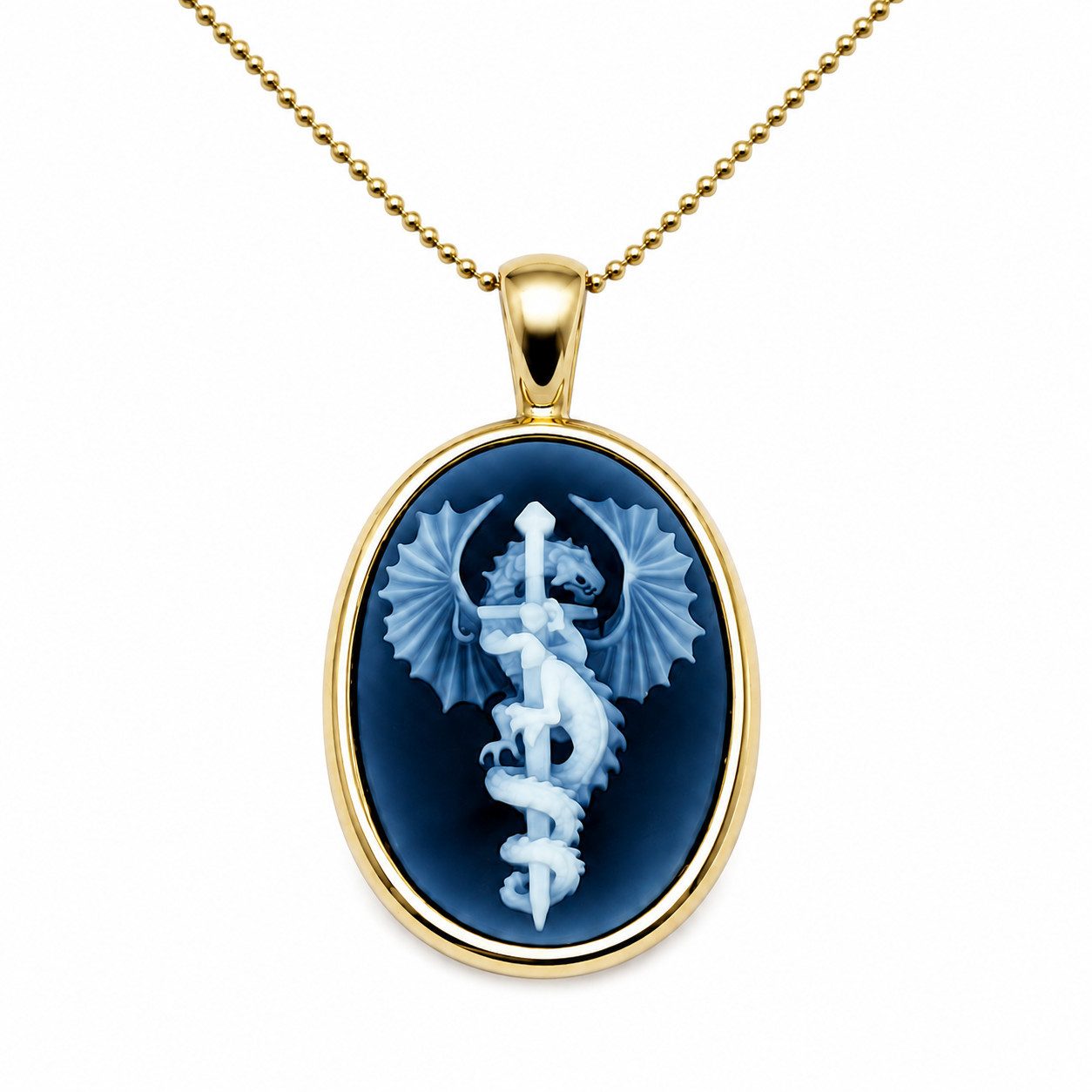 Sogni d'oro Kettenanhänger "Drache mit Schwert", Achat Kamee, Silber 925 vergoldet