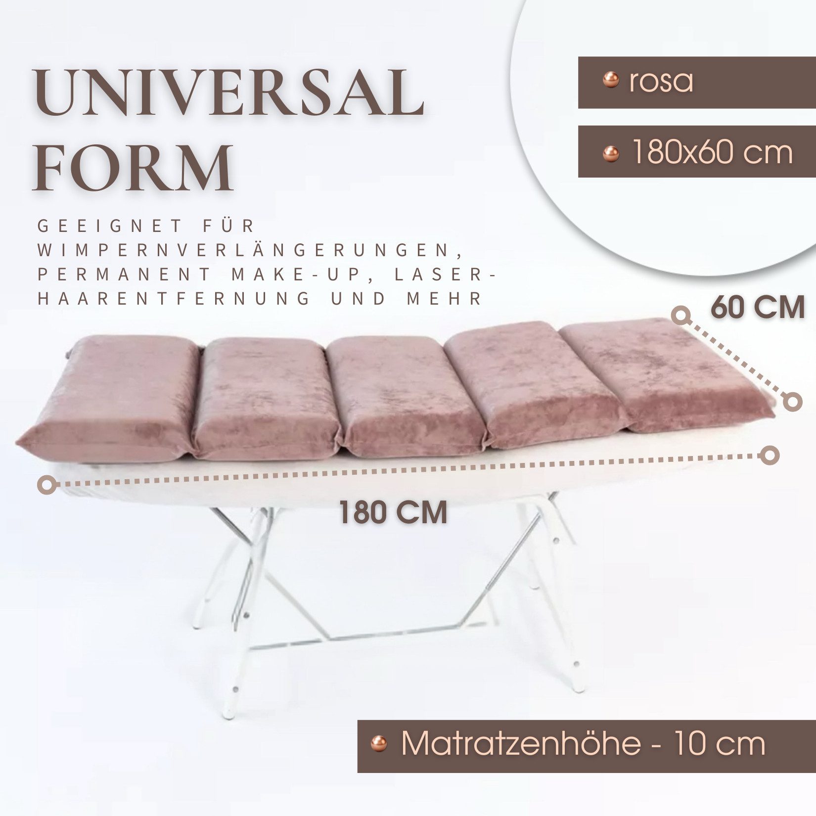 STM Company Massageliege 5-Teilige Matratze mit Memory Schaum für Massageliege, Kosmetikliege (180x60 / 190x70 cm, mit Veloursbezug), Sectional Topperfür Wimpernverlängerungen, PMU