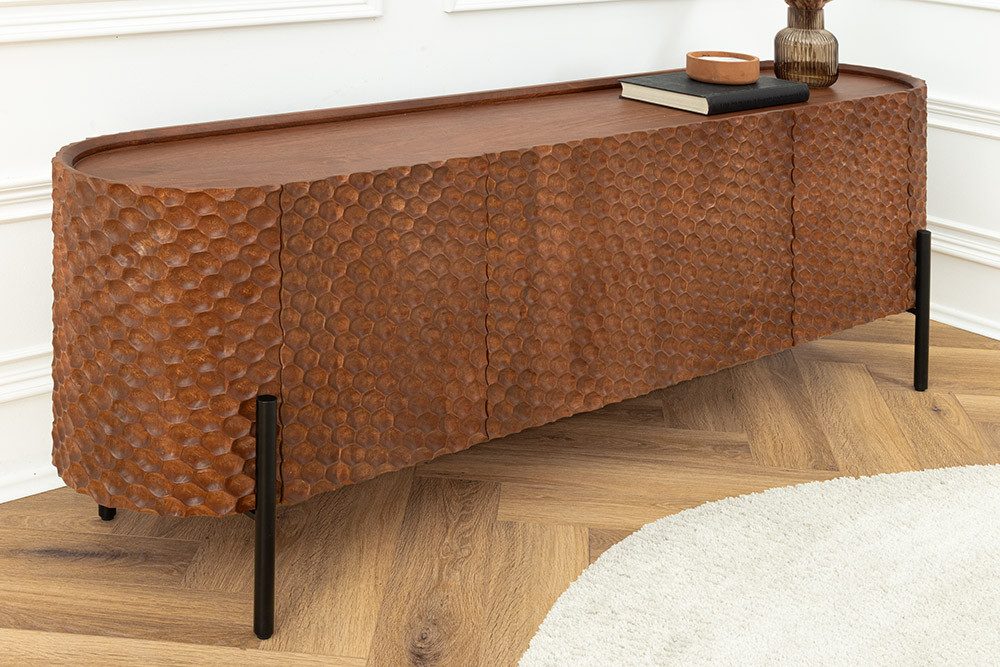 riess-ambiente Sideboard ADLON 170cm braun / schwarz - Mangoholz, 3D-Front, Metall (Einzelartikel, 1 St), massive Kommode mit Stauraum - ideal für Flur, Arbeits- & Wohnzimmer
