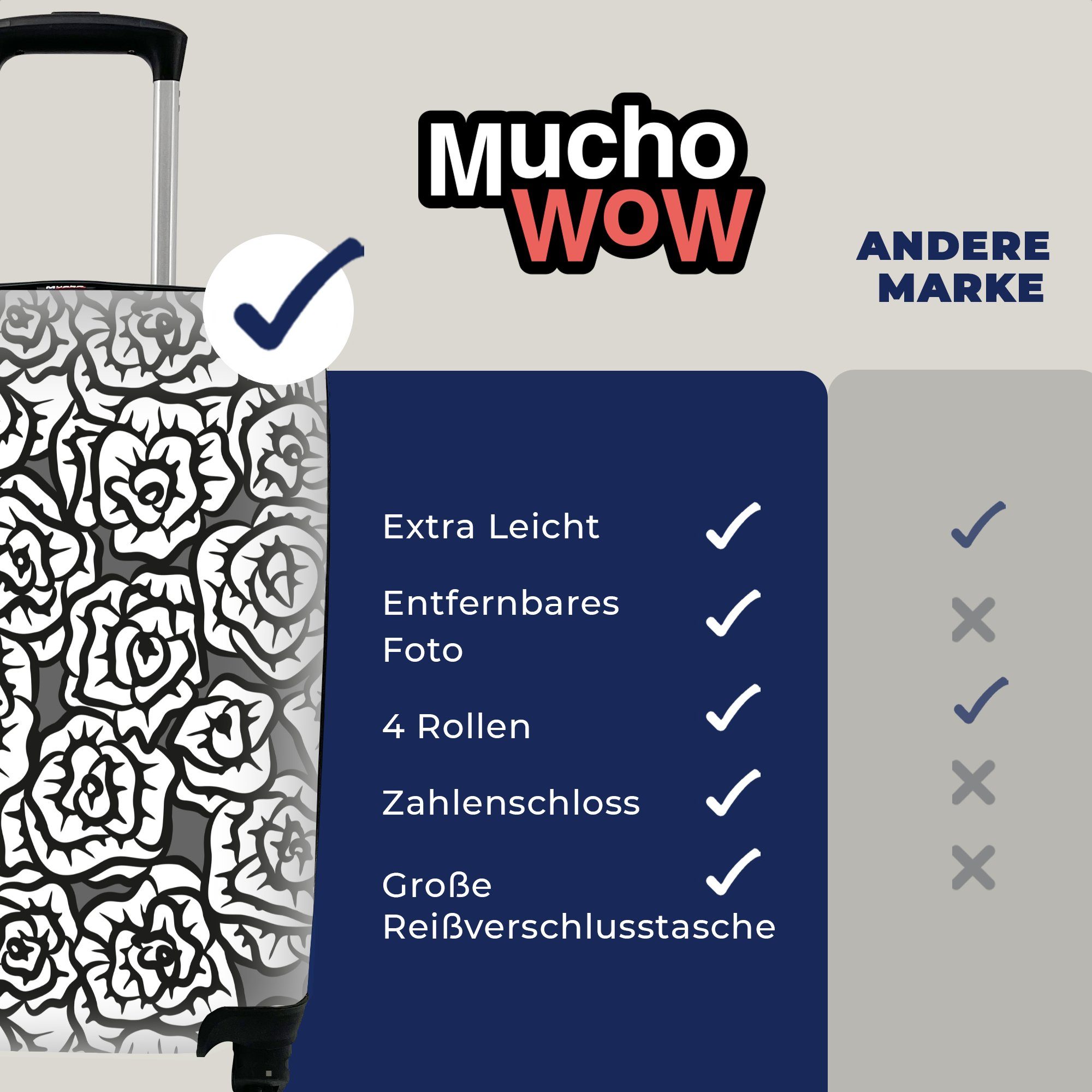 Reisekoffer mit - Ferien, Mädchen - für Rosen Handgepäckkoffer - Kinder rollen, Rollen, Handgepäck - Trolley, Baby, Schnittmuster Mädchen 4 Reisetasche - MuchoWow