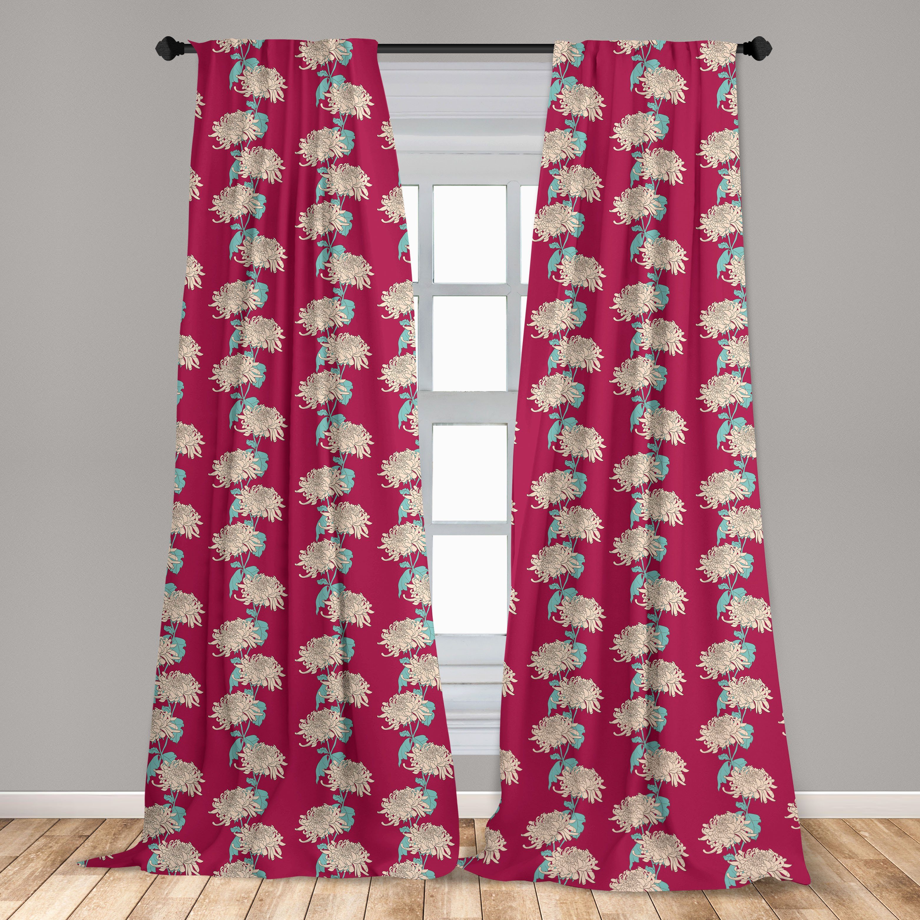 Chrysantheme-Blüten-Motiv Microfaser, für Schlafzimmer Dekor, Frühling Vorhang Abakuhaus, Gardine Wohnzimmer