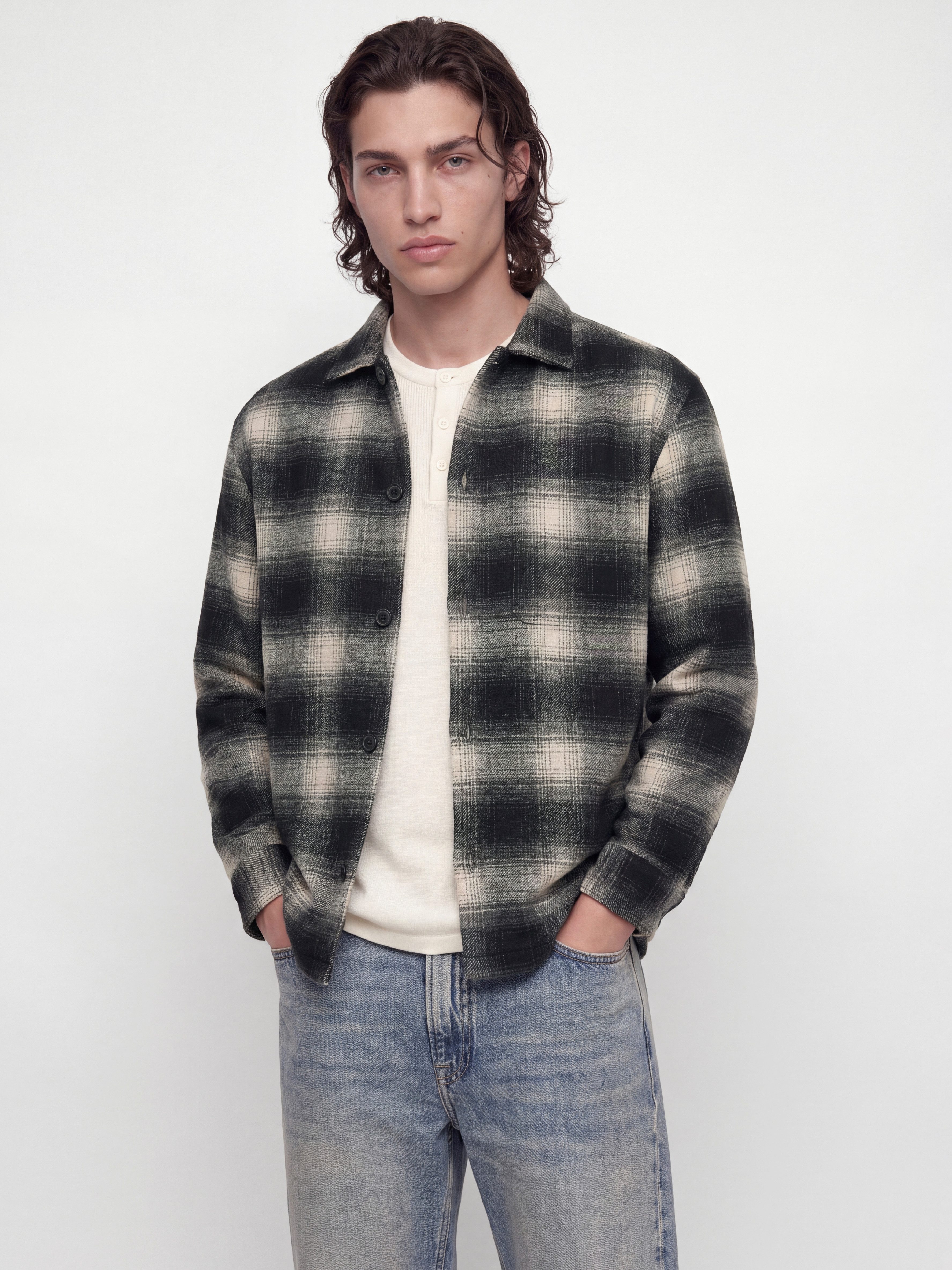 Jack & Jones Langarmhemd JJESOHO OLLIE OVERSHIRT LS SN Materialmix, locker geschnitten
