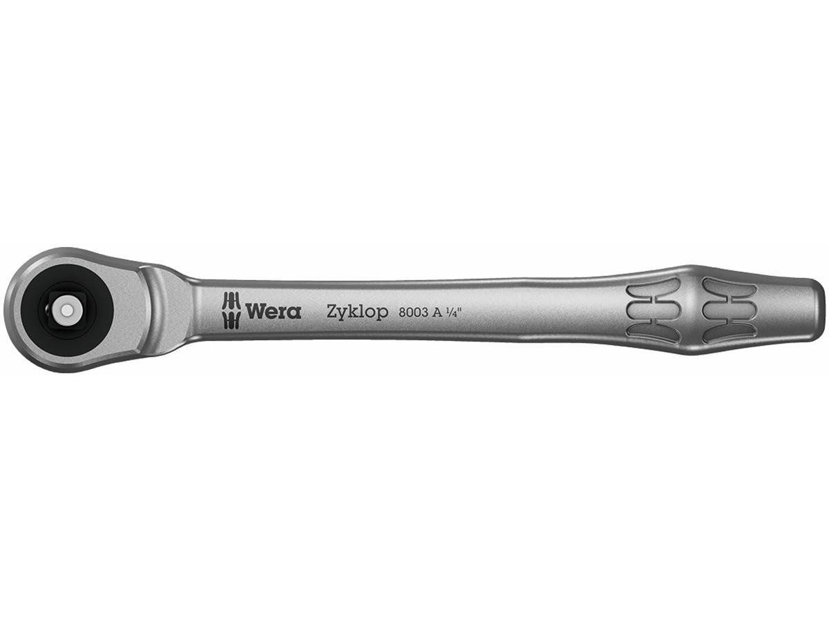 Wera Umschaltknarre Wera 8003 A Zyklop Metal Durchsteckknarre 1/4", Kugelarretierung, 76er Feinzahn-Teilung, 4,7° Rückholwinkel