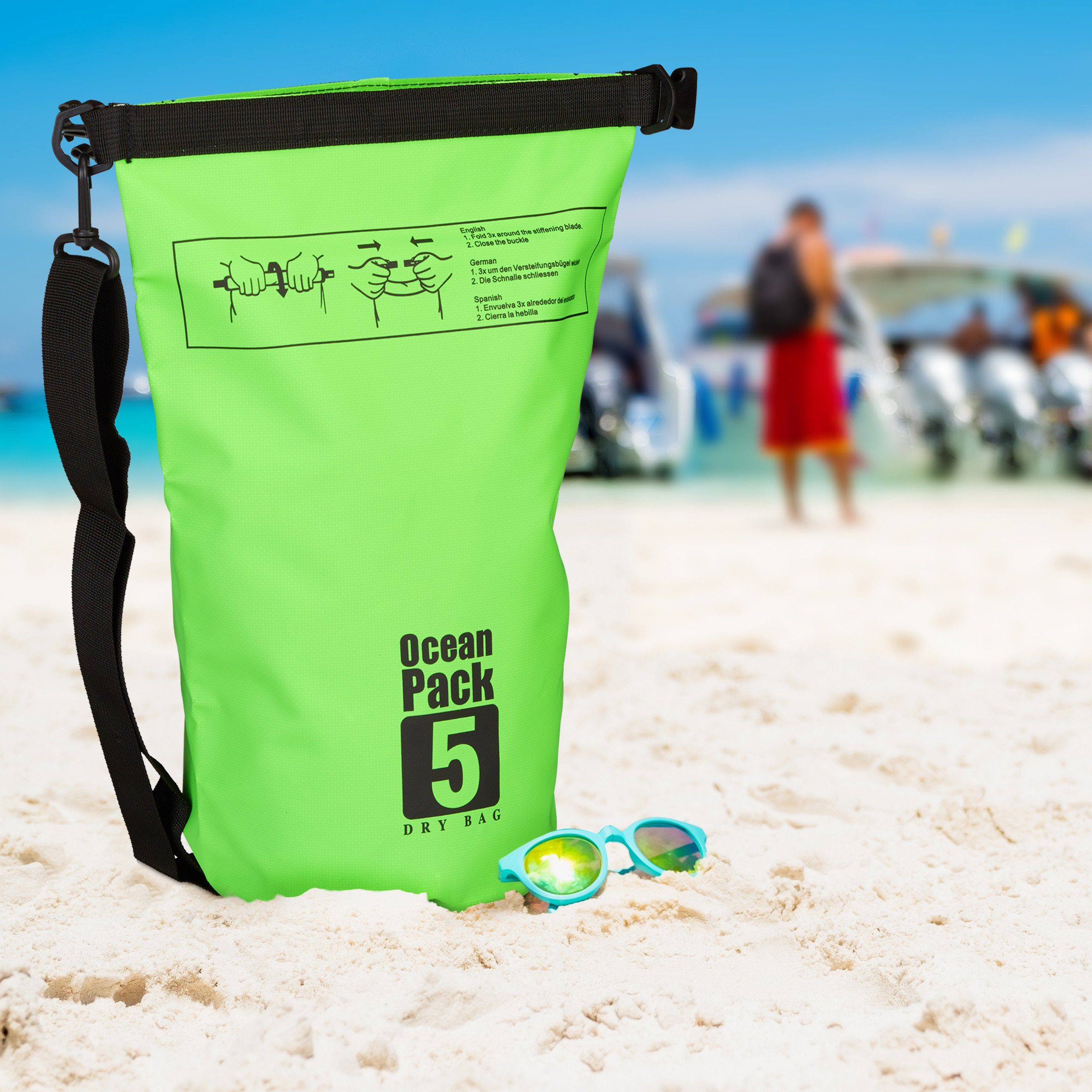 5L Pack Ocean relaxdays Packsack Schwarz Grün Grün wasserdicht,