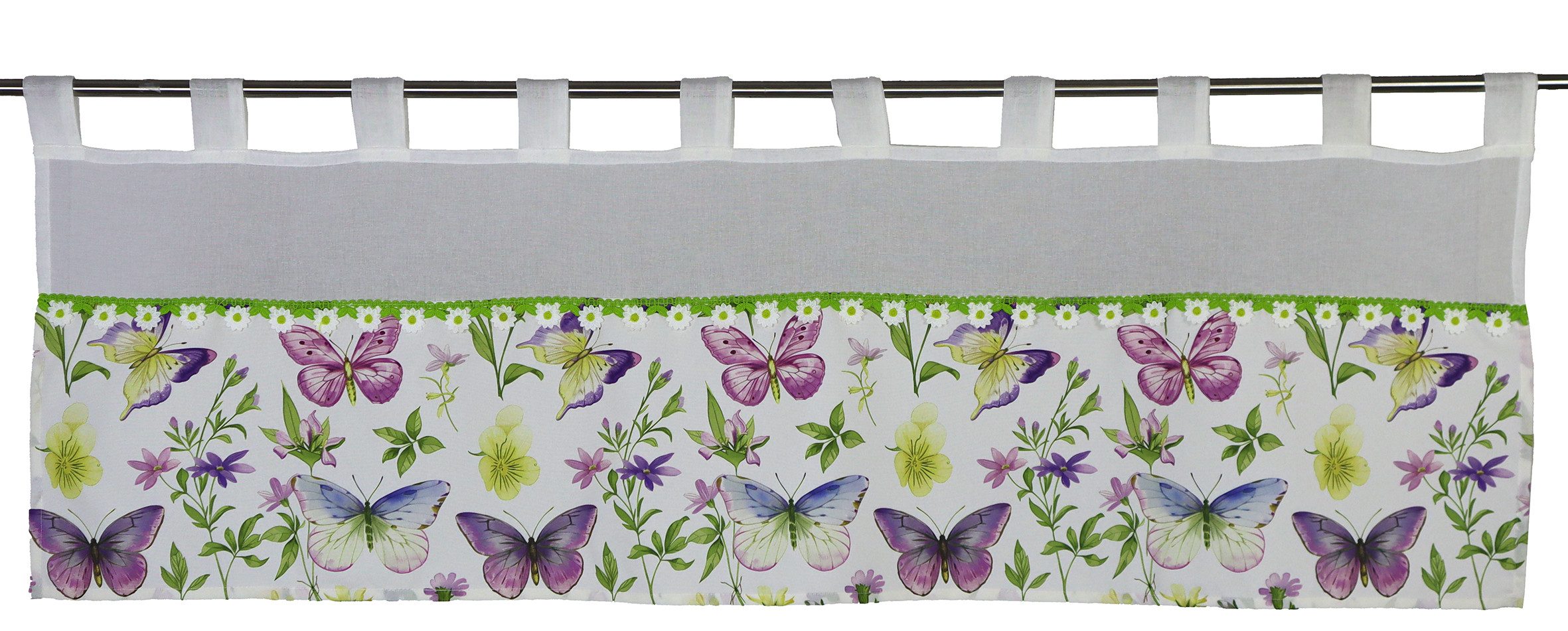 EXPERIENCE Scheibengardine Scheibengardine mit Schmetterlingen und Blumen, 48x140 cm, Polyester, Schlaufe, halbtransparent, Deko