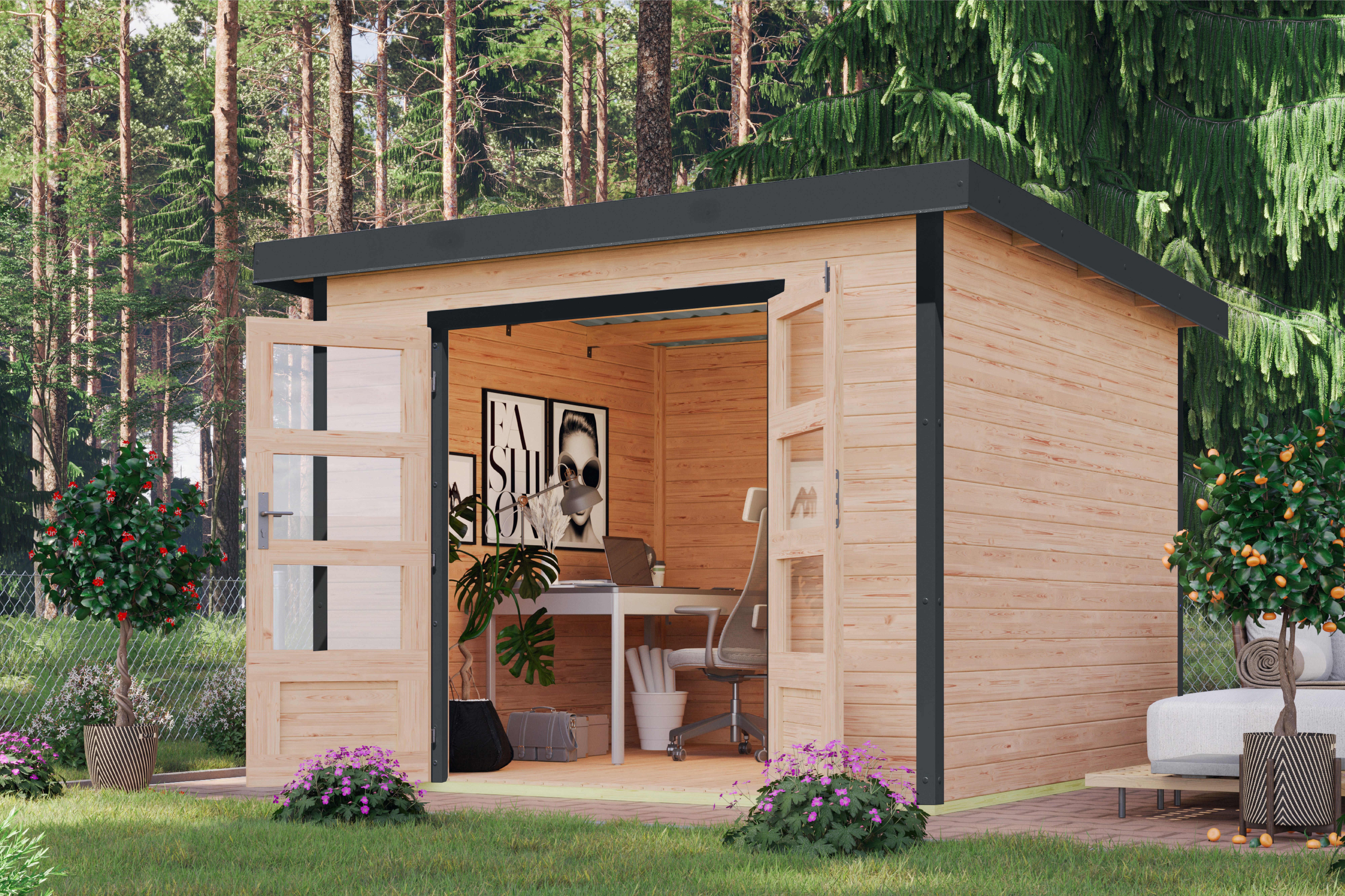 Karibu Gartenhaus Plutino 6, in verschiedenen Farben, BxT: 309x292,4 cm