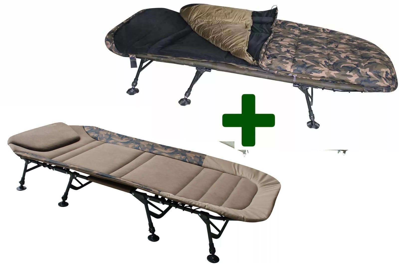 MK Angelsport Angelzelt MK FlatSize Angelliege und 2in1 Schlafsack Fort Knox