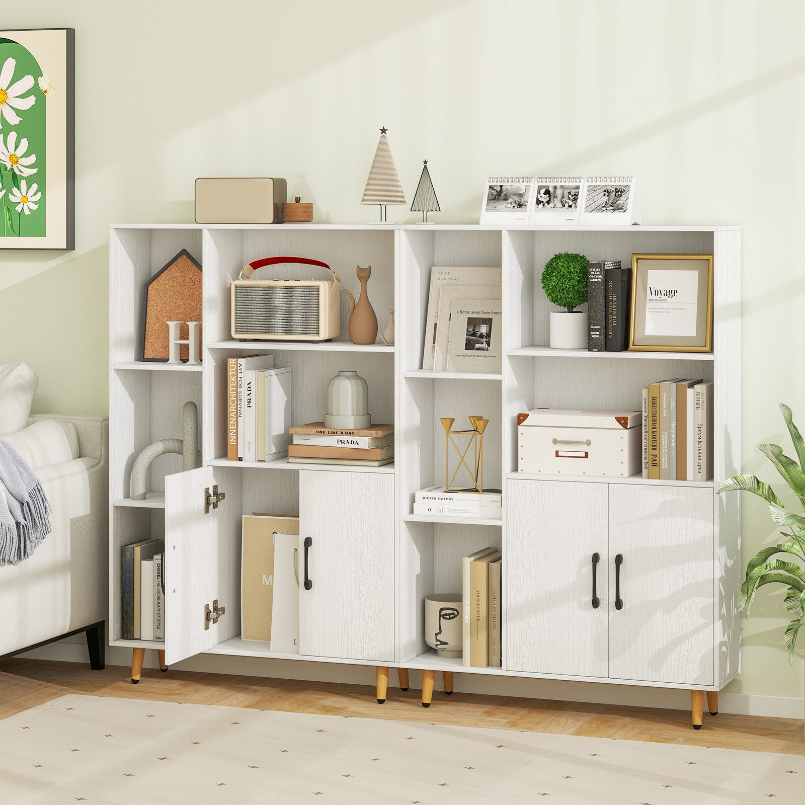 COSTWAY Bücherregal, Sideboard mit Türen und Fächern, weiß, 80x23,5x119cm günstig online kaufen