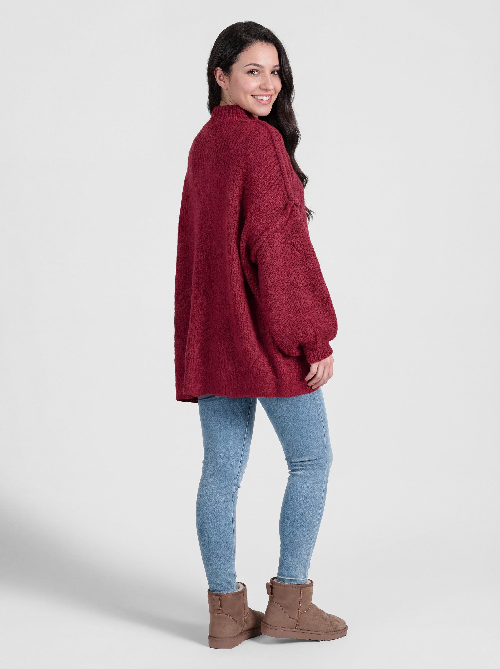 PEKIVESSA Strickpullover Ultra-Oversized Grobstrick-Pullover mit Ziernähten an den Ballonärmeln