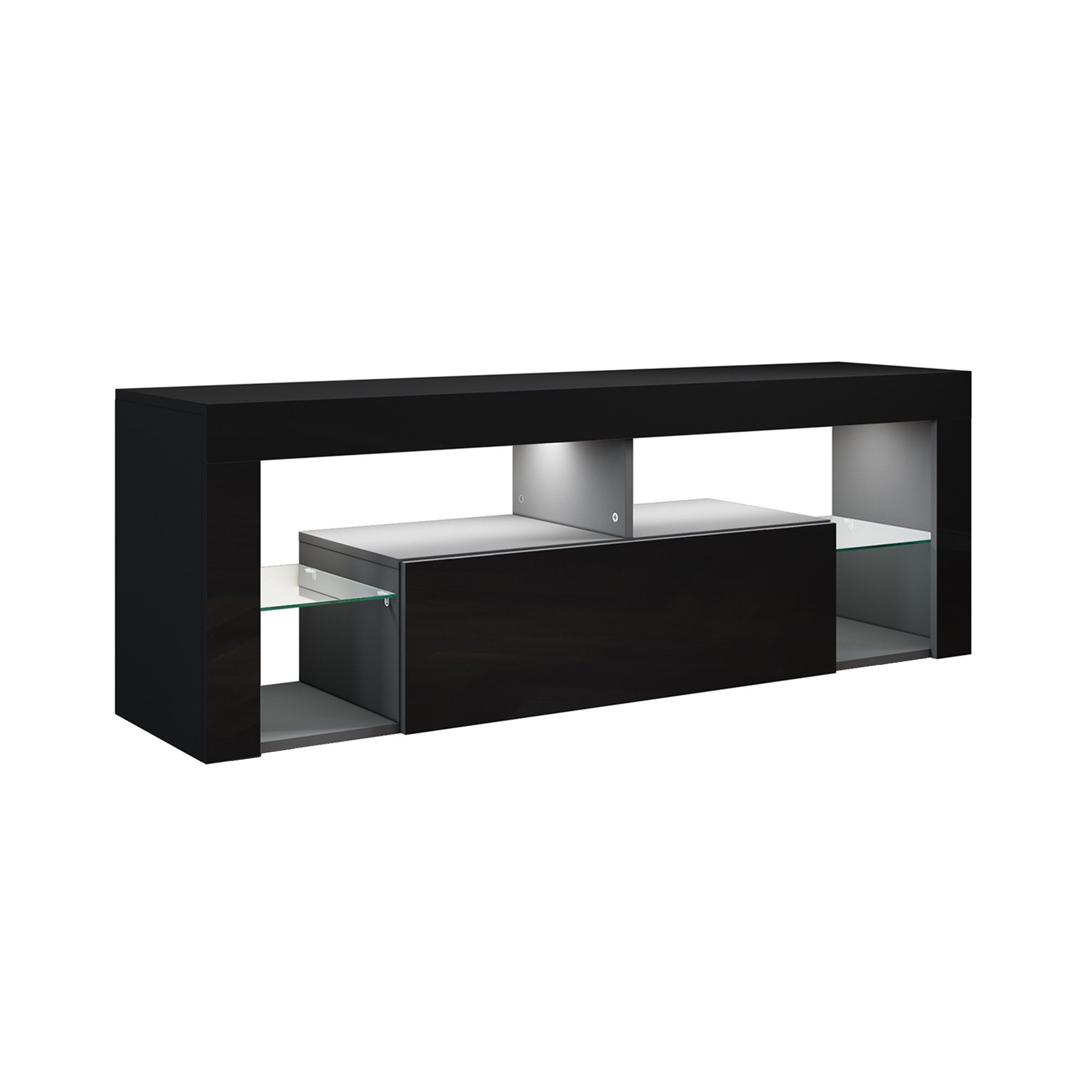SONNI Lowboard TV Lowboard Schwarz Hochglanz mit LED Beleuchtung Breite 140 cm, sideboards