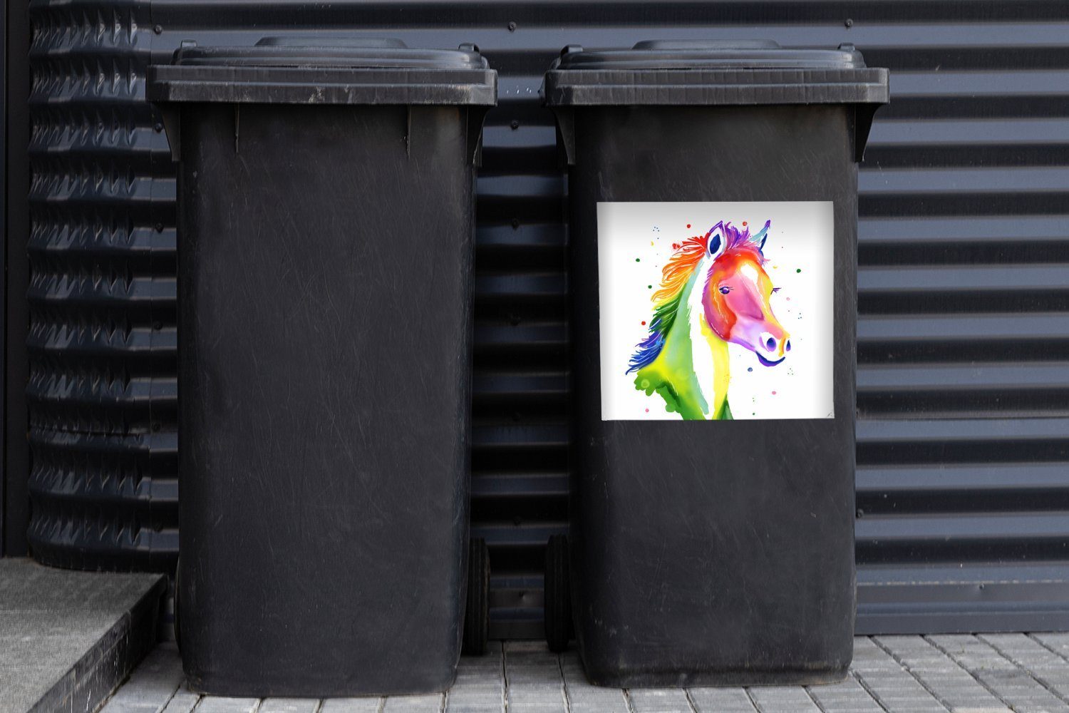 - Sticker, Container, (1 - Farben MuchoWow - Mädchen - St), Wandsticker Pferd Mädchen Kinder Mülltonne, Punkte - Abfalbehälter Mülleimer-aufkleber,
