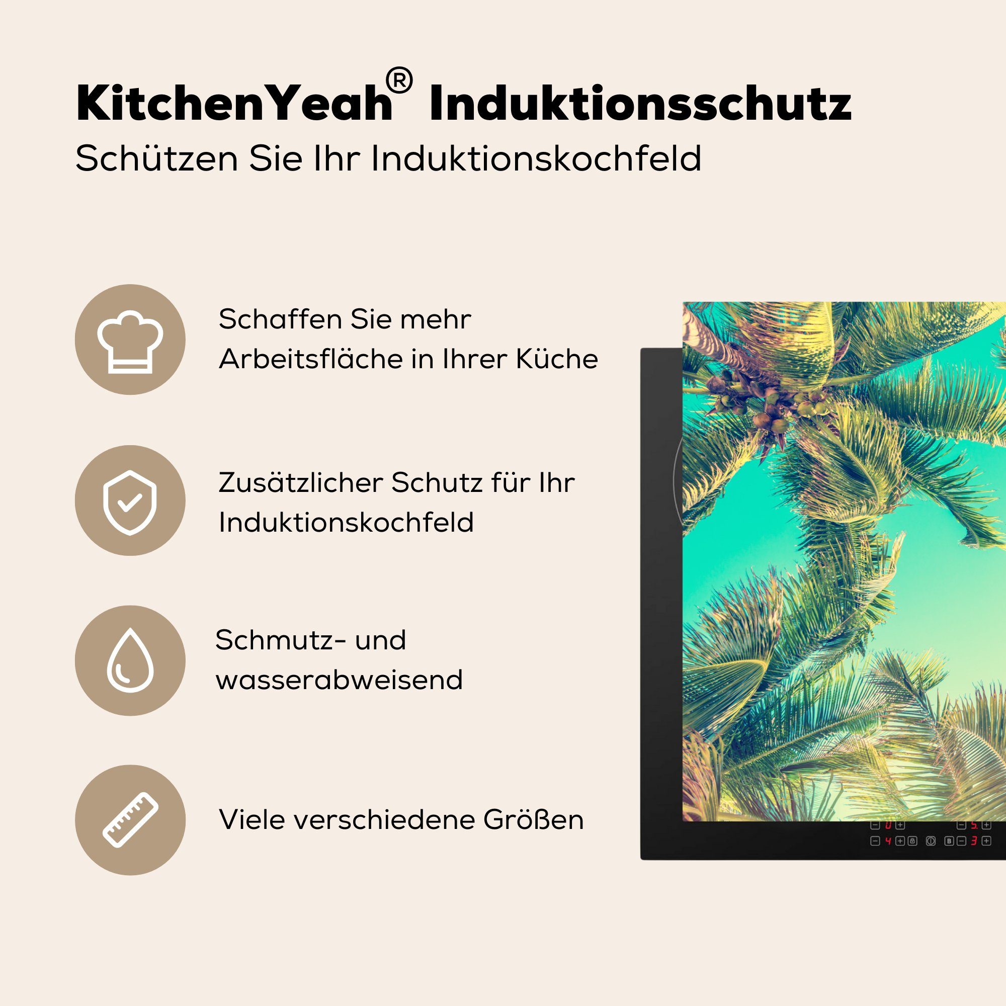 Sommer, Vinyl, für Schutz MuchoWow Herdblende-/Abdeckplatte Palmen cm, die Induktionskochfeld 81x52 (1 Himmel tlg), - küche, Ceranfeldabdeckung -