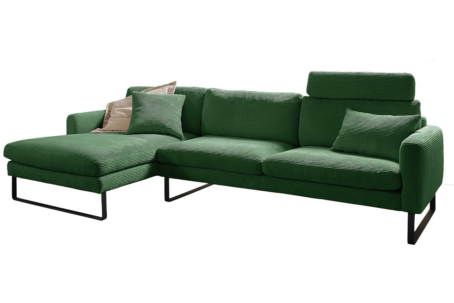 KAWOLA Ecksofa RICARDA, Sofa Cord, Recamiere smaragd versch. Farben rechts, links od