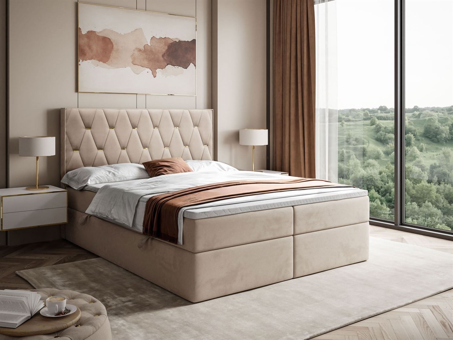 Lookway Boxspringbett IZOLDA mit Bettkasten und Topper (Boxspringbett mit Topper), mit Bettkasten und Topper