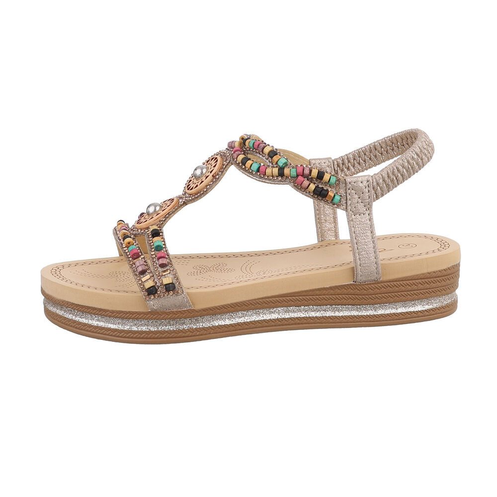 Ital-Design Damen Boho/Hippie Riemchensandalette (85960305) Keilabsatz/Wedge Keilsandaletten in Gold