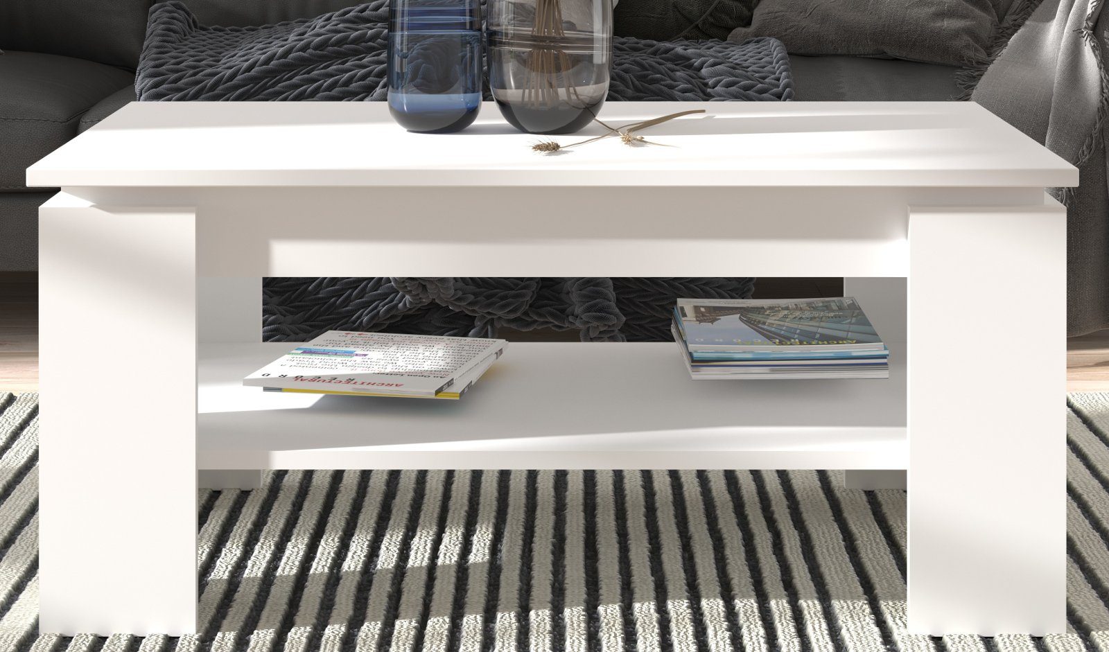 Inn.Furn Couchtisch Selen (Wohnzimmertisch in 4 Farben, 100 x 60 cm), mit großem Ablageboden