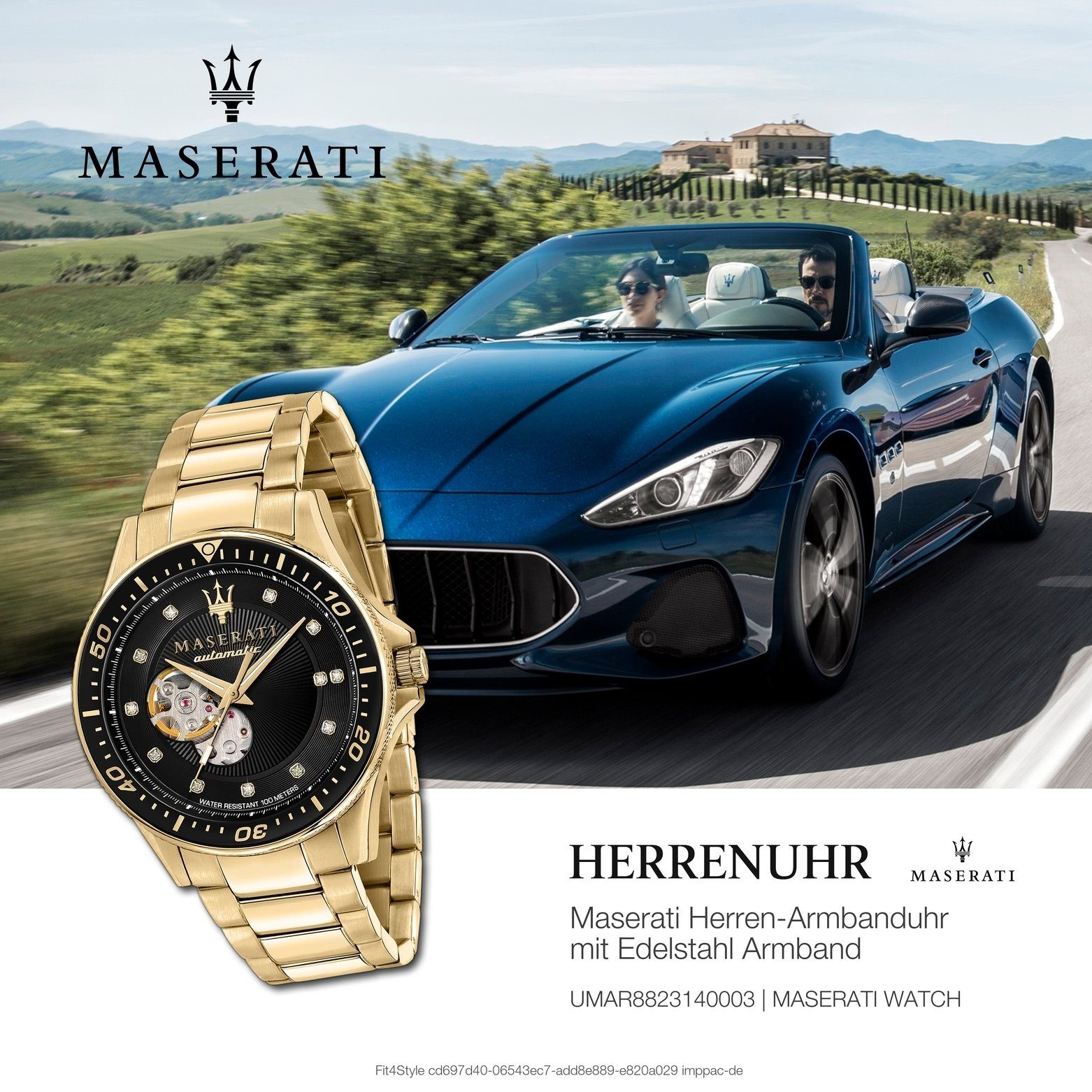 Made-In Maserati rund, (ca. 44mm) Quarzuhr Herrenuhr MASERATI groß Italy Edelstahlarmband, Edelstahl, SFIDA Herrenuhr