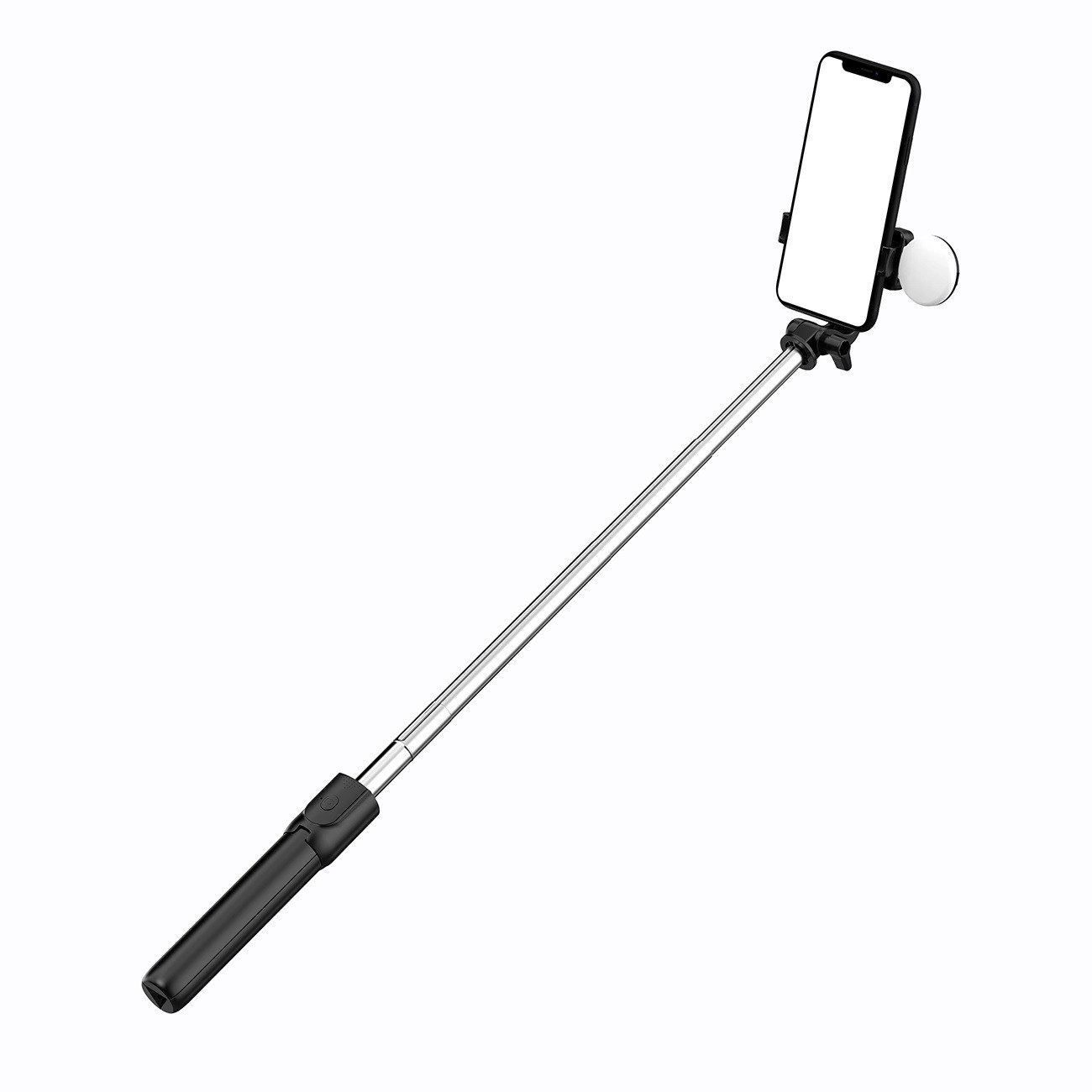 Hurtel Selfie-Stick Selfie-Stick mit rundem LED-Licht - Teleskopstativ 0,71 m Schwarz