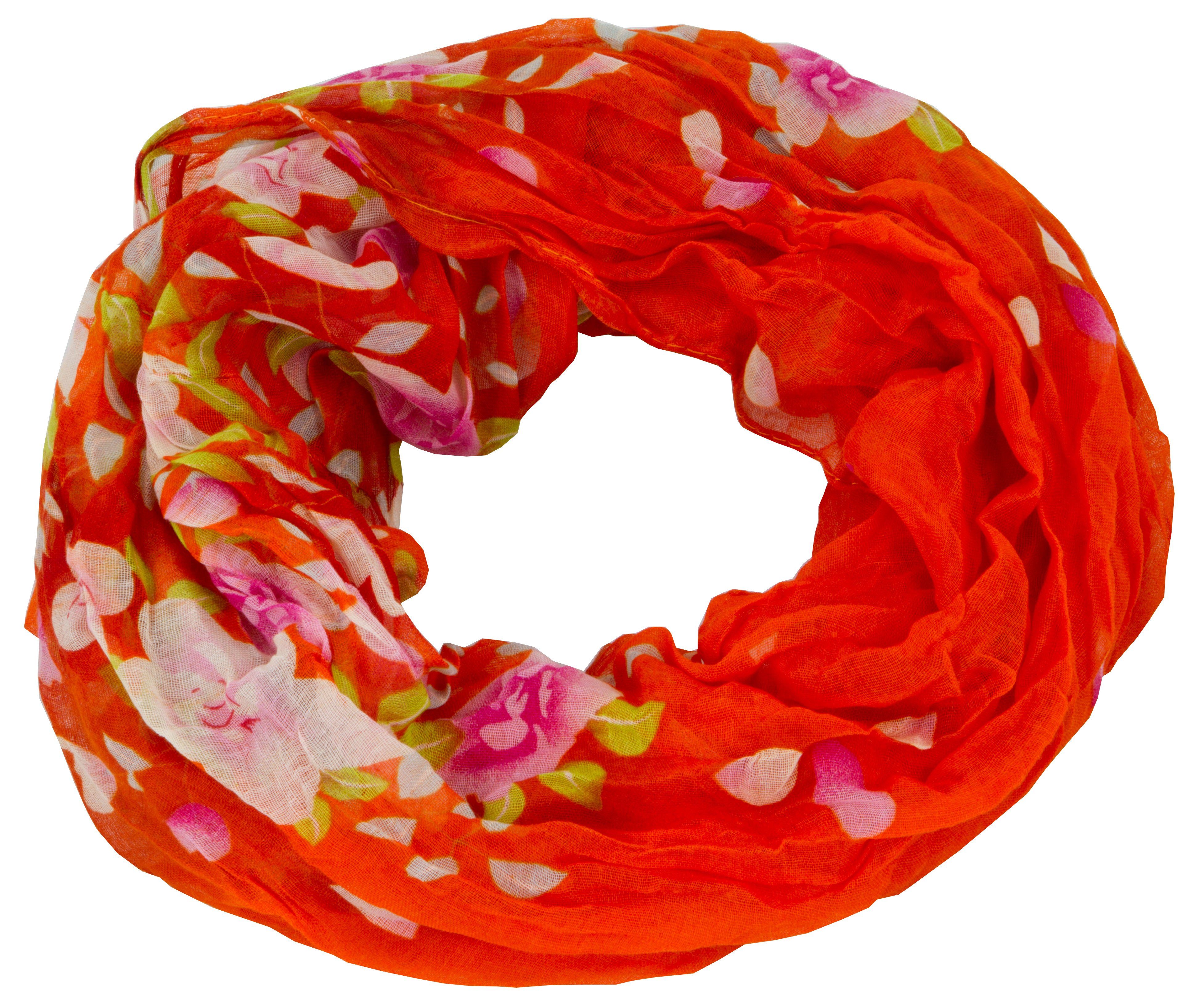 AvaMia Modeschal Blume-3999 Loop Schal Schlauchschal mit Blumen, Schlauschal 80 x 170 cm Orange