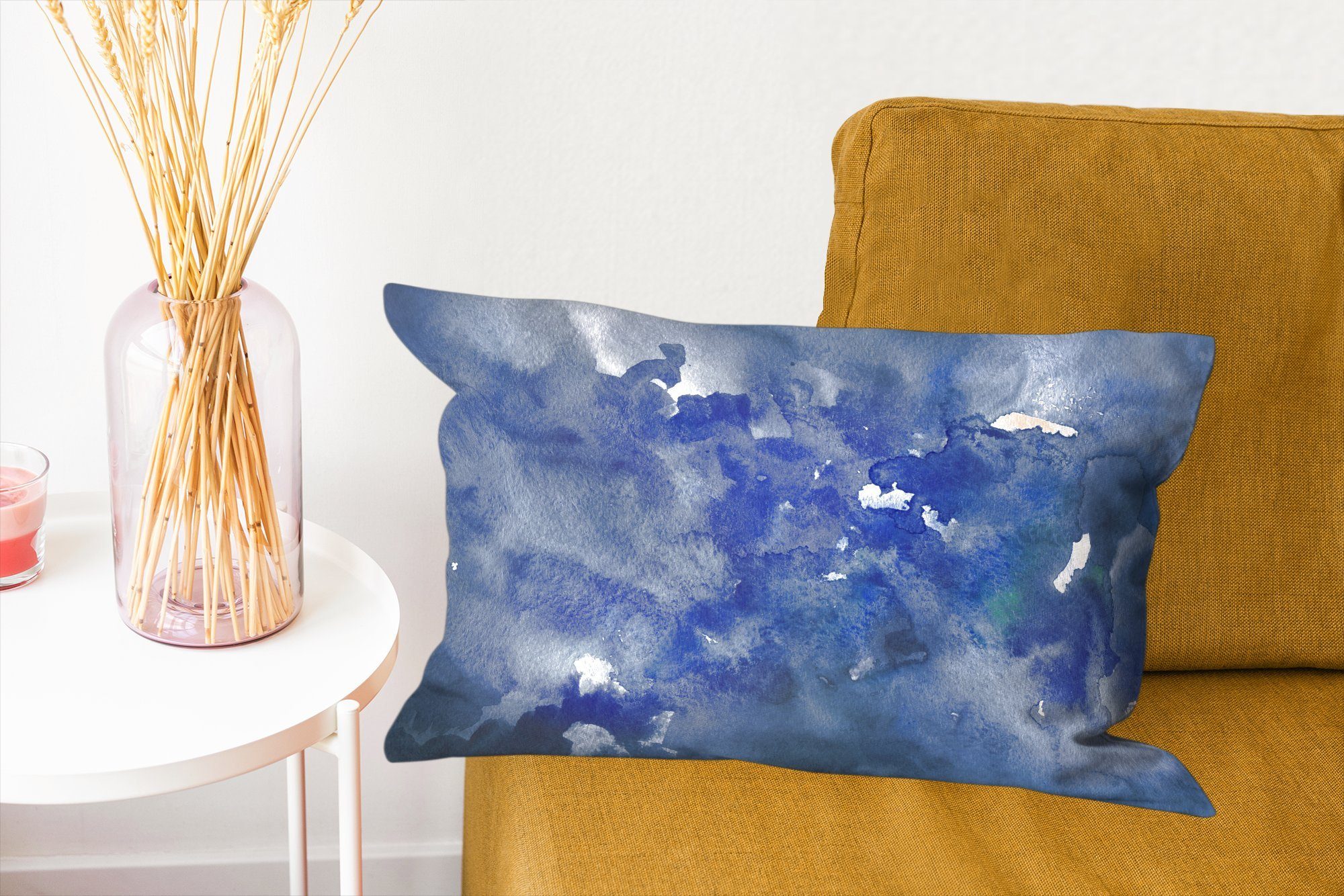 MuchoWow Dekokissen mit - - Blau Füllung, Aquarell Dekokissen Zierkissen, Himmel Dekoration, Wohzimmer - Schlafzimmer Grau