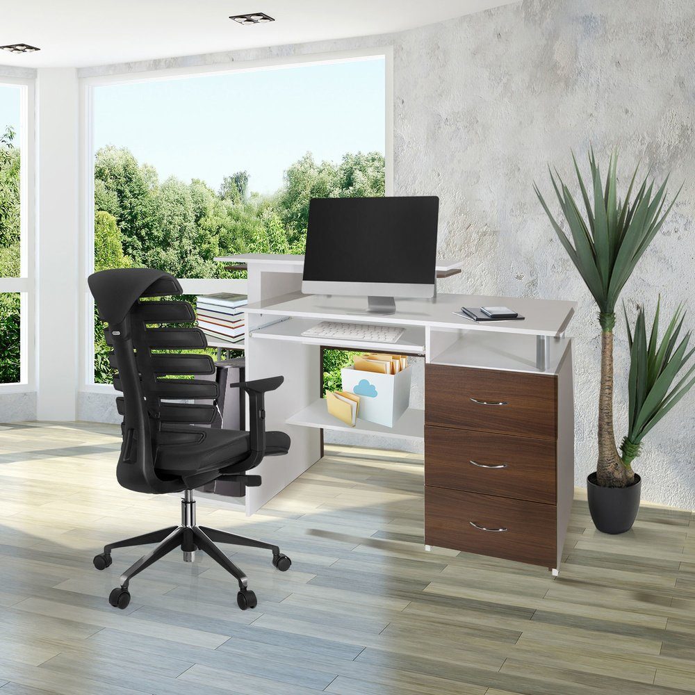 Schreibtisch OFFICE 1 St, H WORKSPACE Schreibtisch (1 Computertisch St), IV hjh Weiß/Walnuss