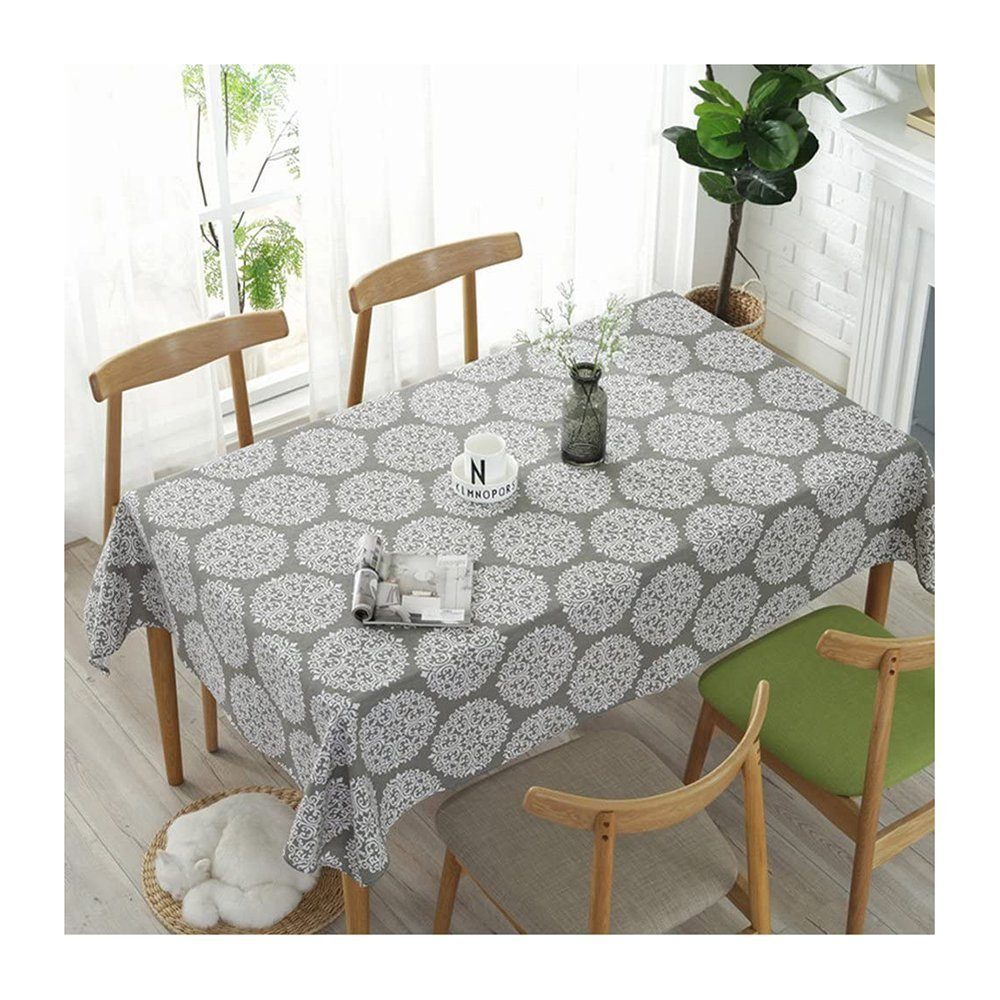 Tischdecke Grau geeignet für Küche Dekor Vintage Leinen Tischdecke Baumwolle TUABUR Haus