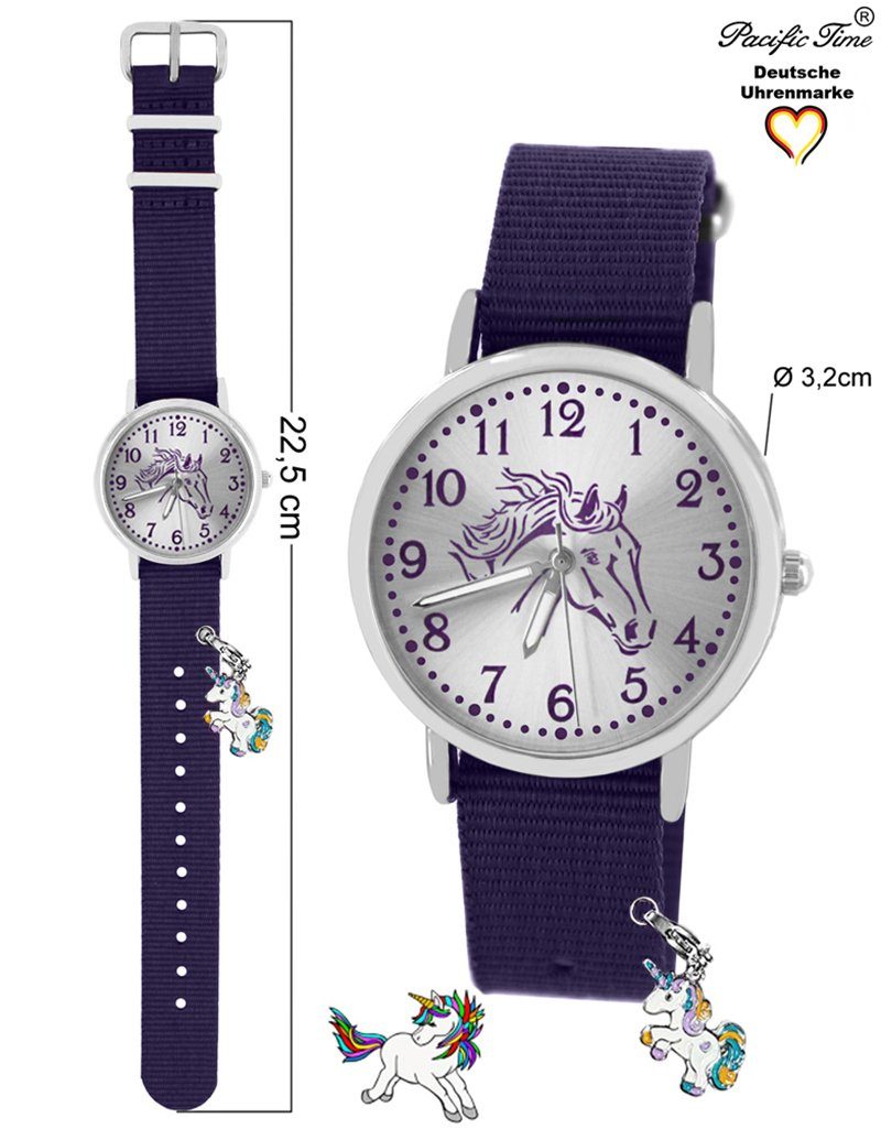 Wechselarmband Versand mit Pferd violett und Kinder Armbanduhr Quarzuhr Match Pacific Time Gratis Design Charms, - Einhorn Mix