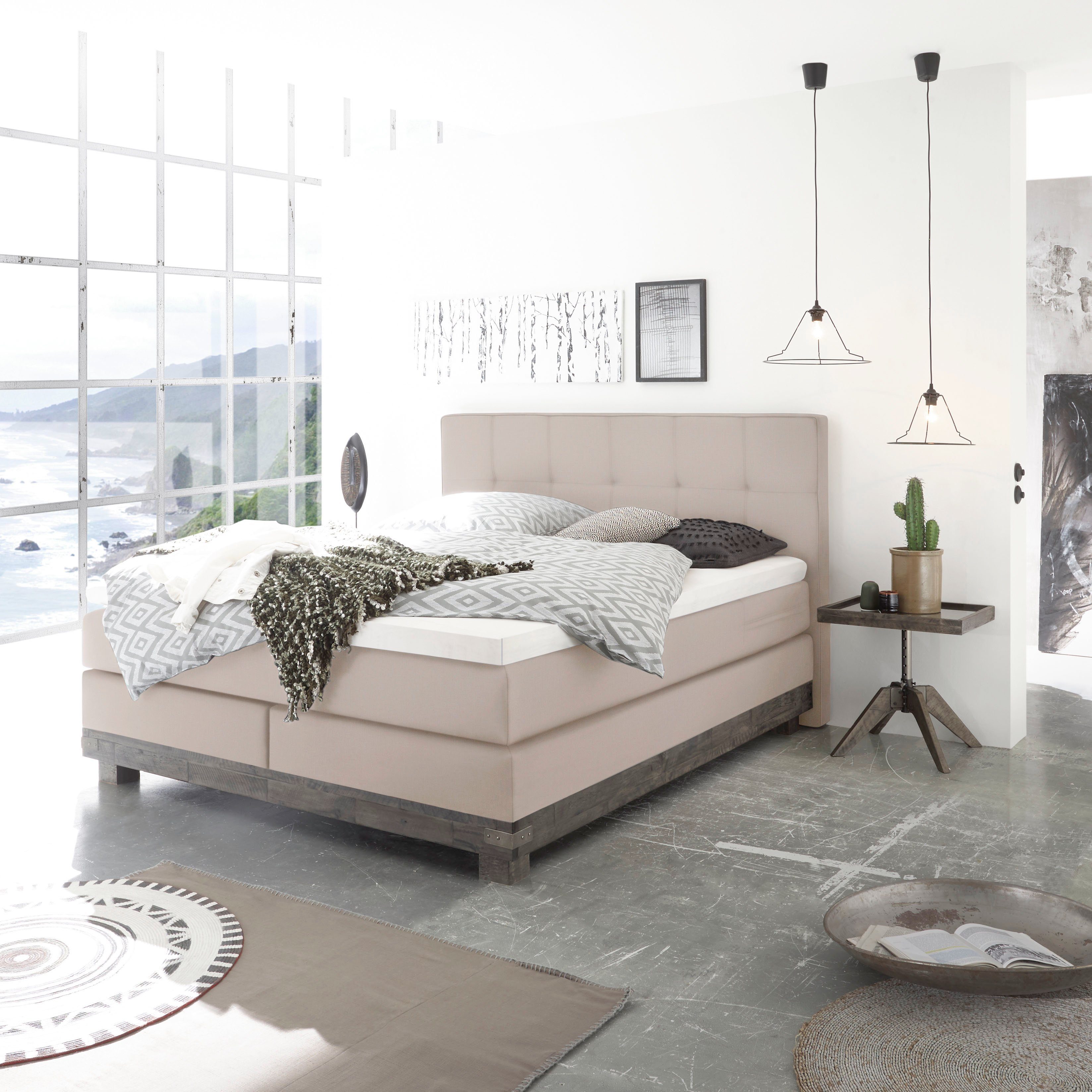 HASENA Boxspringbett Boston, Massivholz-Sockel, Punktsteppung im günstig online kaufen