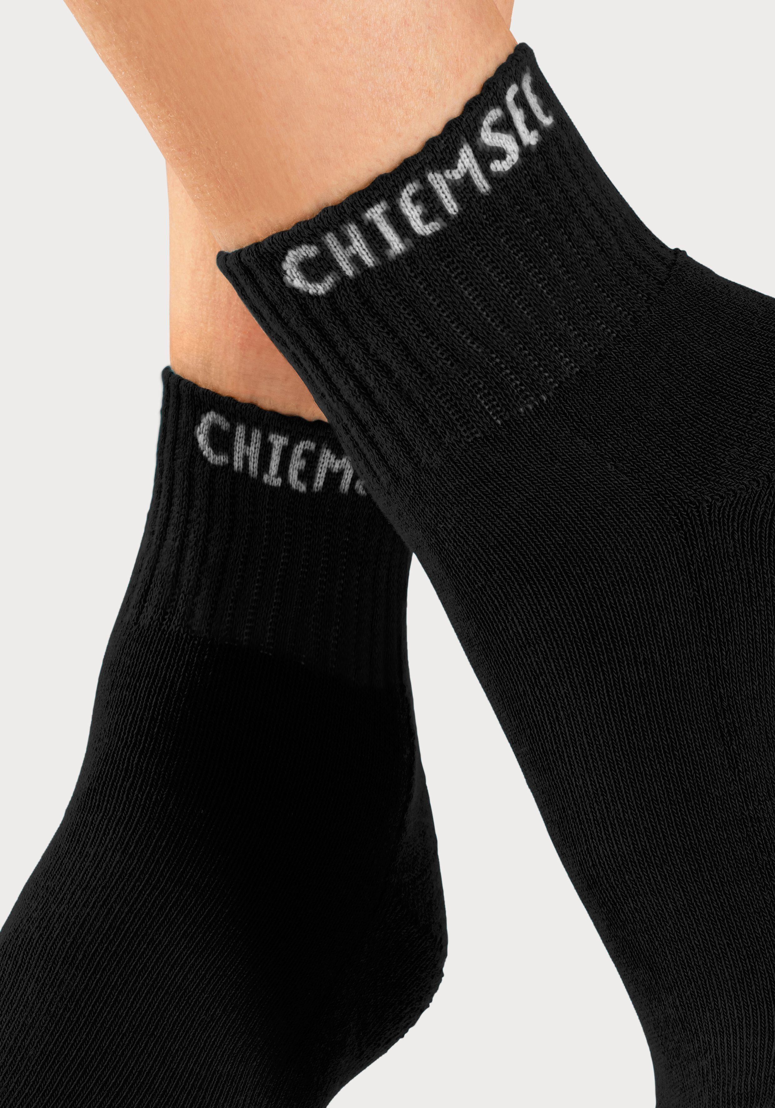 6-Paar) Chiemsee eingestricktem schwarz Kurzsocken Markennamen (Set, mit