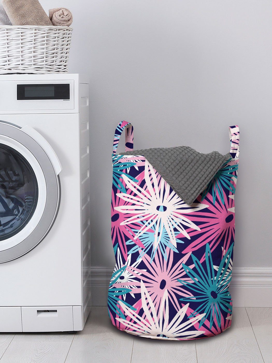 Abakuhaus Wäschesäckchen Wäschekorb mit Griffen Doodle Petals für Overlapping Kordelzugverschluss Blumen Waschsalons