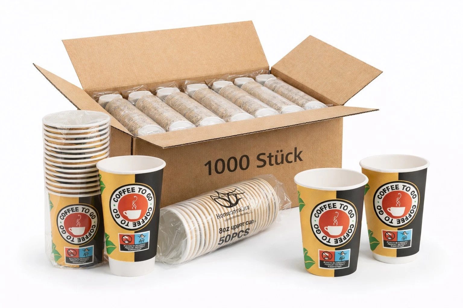 Homeparadise Coffee-to-go-Becher 1000 Coffee To Go Becher 8oz 240ml, 20x50, Pappbecher Gastro & Event