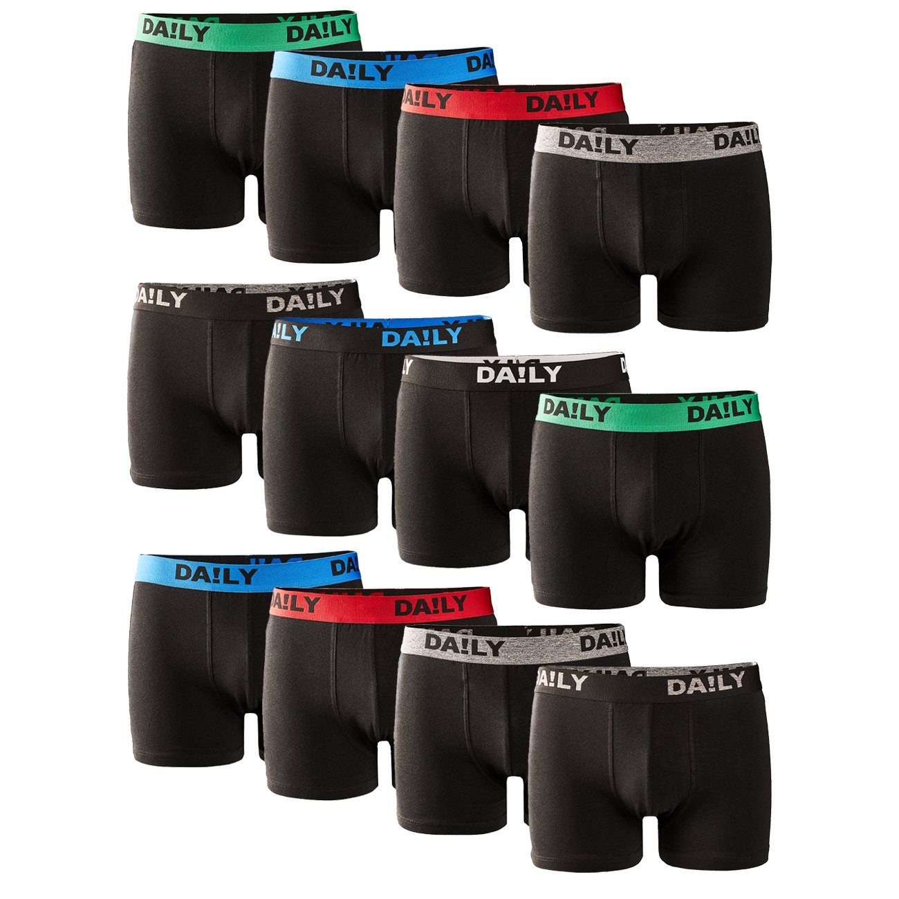 DA!LY UNDERWEAR Boxershorts & Schwarz/Weiß (12-St) Boxer Blau/Schwarz mit Retro Stretch Basic Trunks