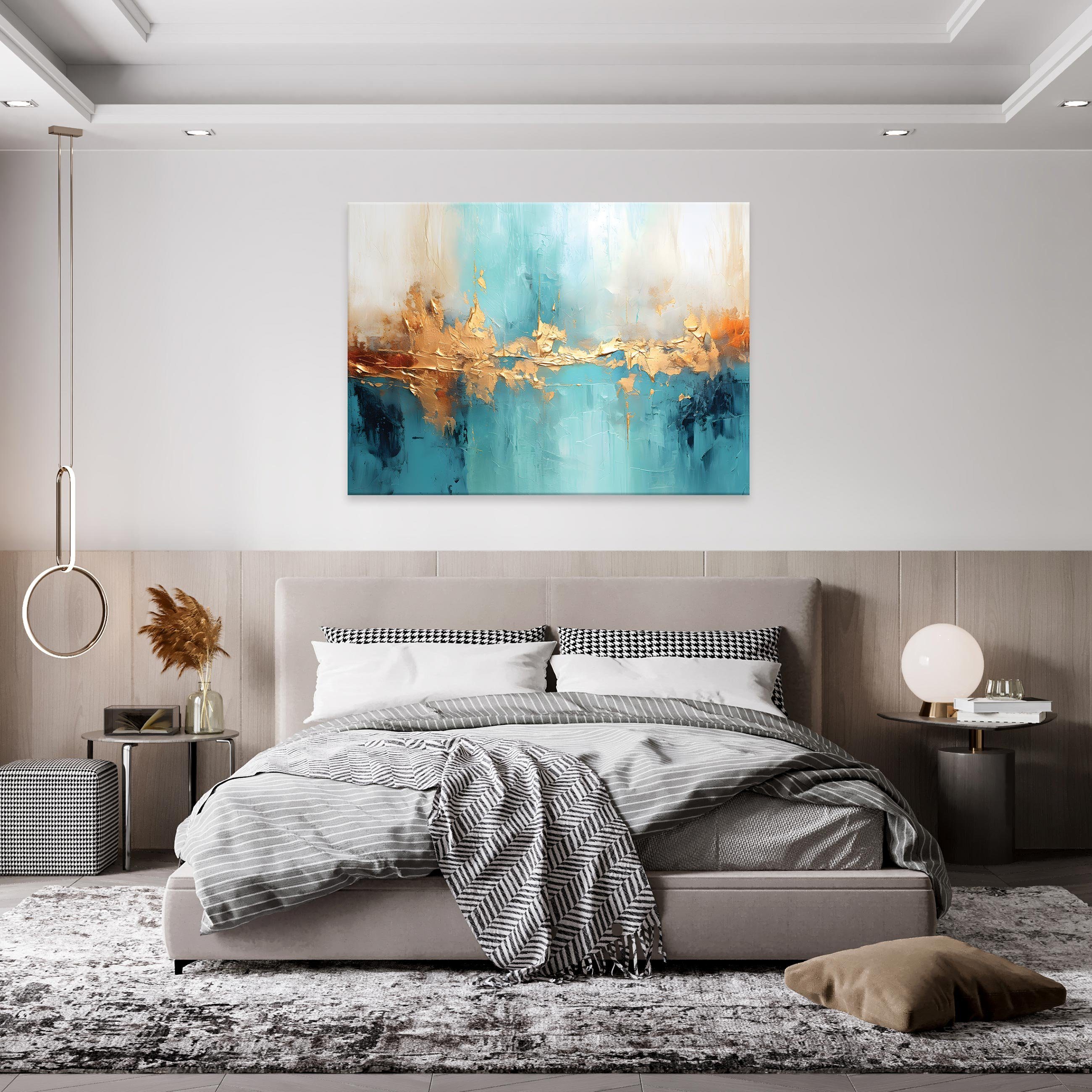 Wallarena Leinwandbild Kunst Gold Modern, Leinwandbild XXL Aufhängefertig Bild Bilder Leinwand Abstraktion (Einteilig, Wandbild Gemalt 1 Groß Leinwandbilder St), Abstrakt