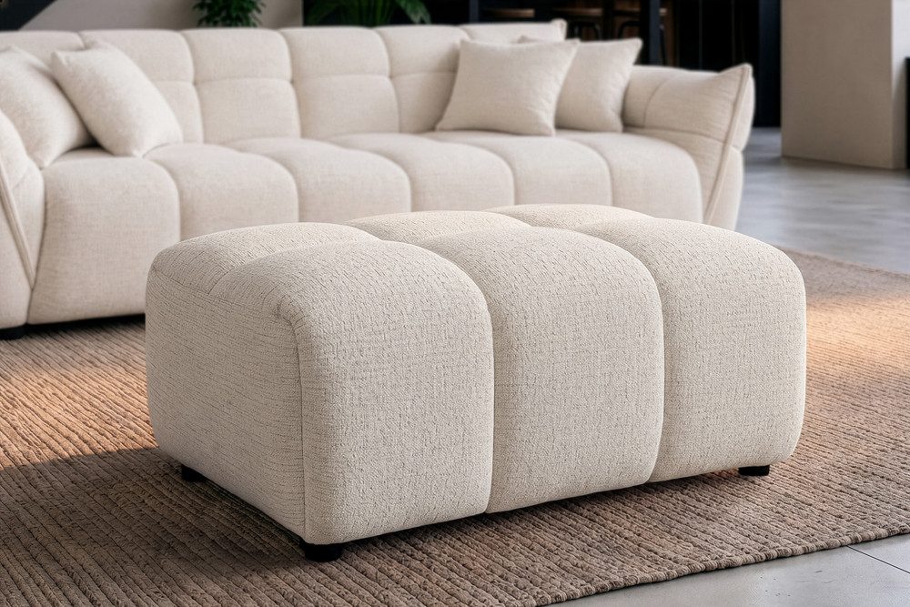 riess-ambiente Fußhocker CLOUD 100cm beige - Bouclé, Federkern, Ziersteppung, Polster, weich (Einzelartikel, 1 St), Fußhocker passend zu Sofa - ideal für moderne Wohn- und Esszimmer