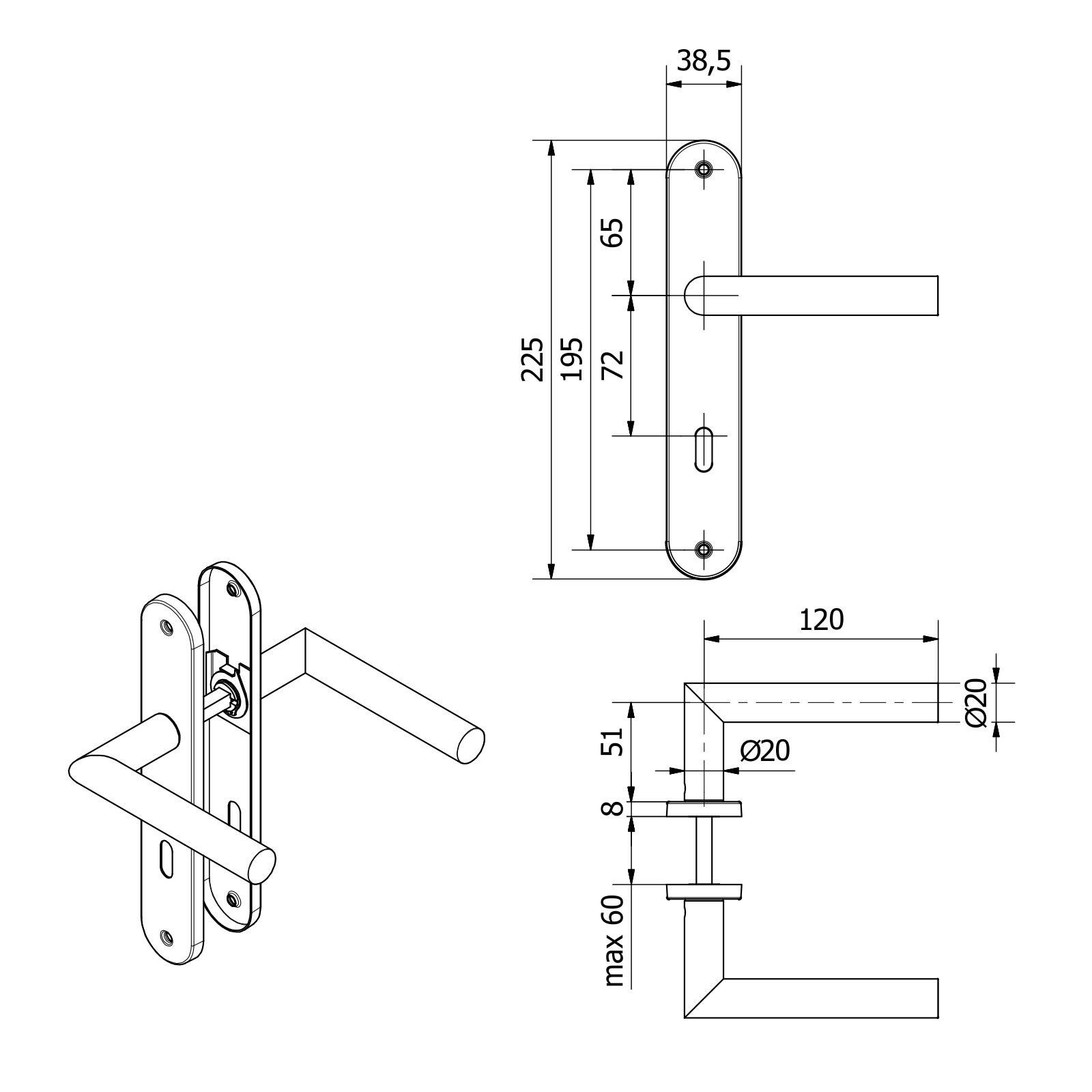 SO-TECH® Drückergarnitur Türdrücker WILMA Edelstahl Langschild, Buntbart Türgarnitur für Zimmertür Edelstahl gebürstet